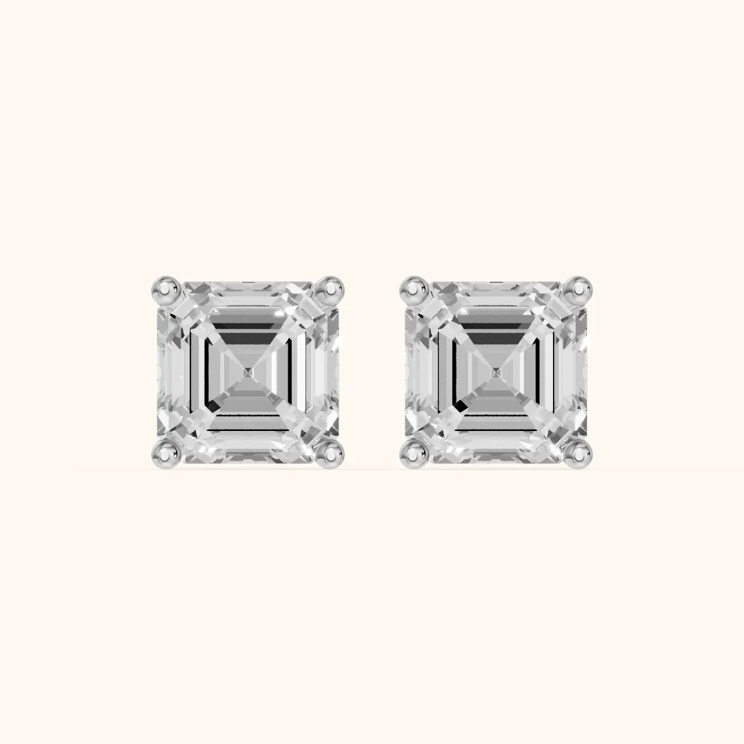 Four Prong Asscher Diamond Stud Earrings in Platinum — view 2