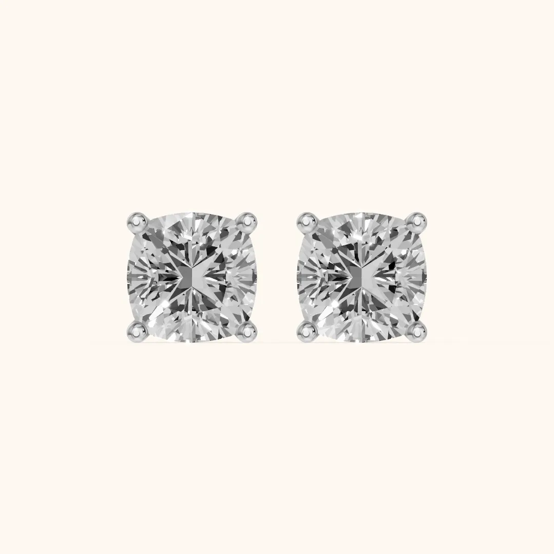 Four Prong Cushion Diamond Stud Earrings in White Gold — view 2
