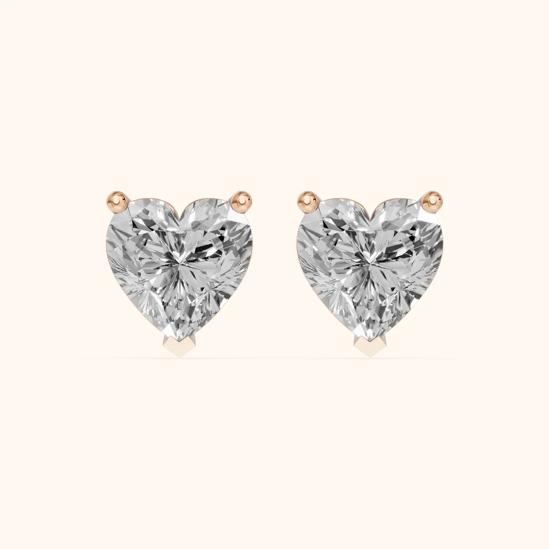 Four Prong Heart Diamond Stud Earrings in Rose Gold — view 2