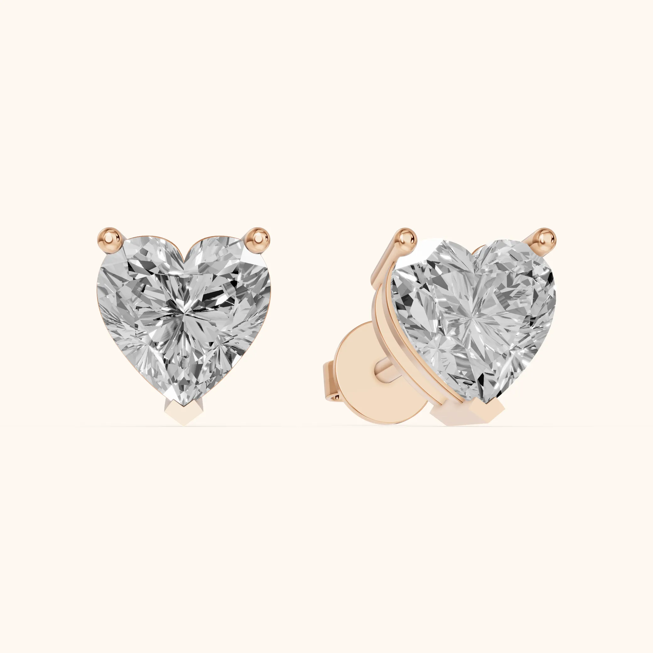 Four Prong Heart Diamond Stud Earrings in Rose Gold — view 1