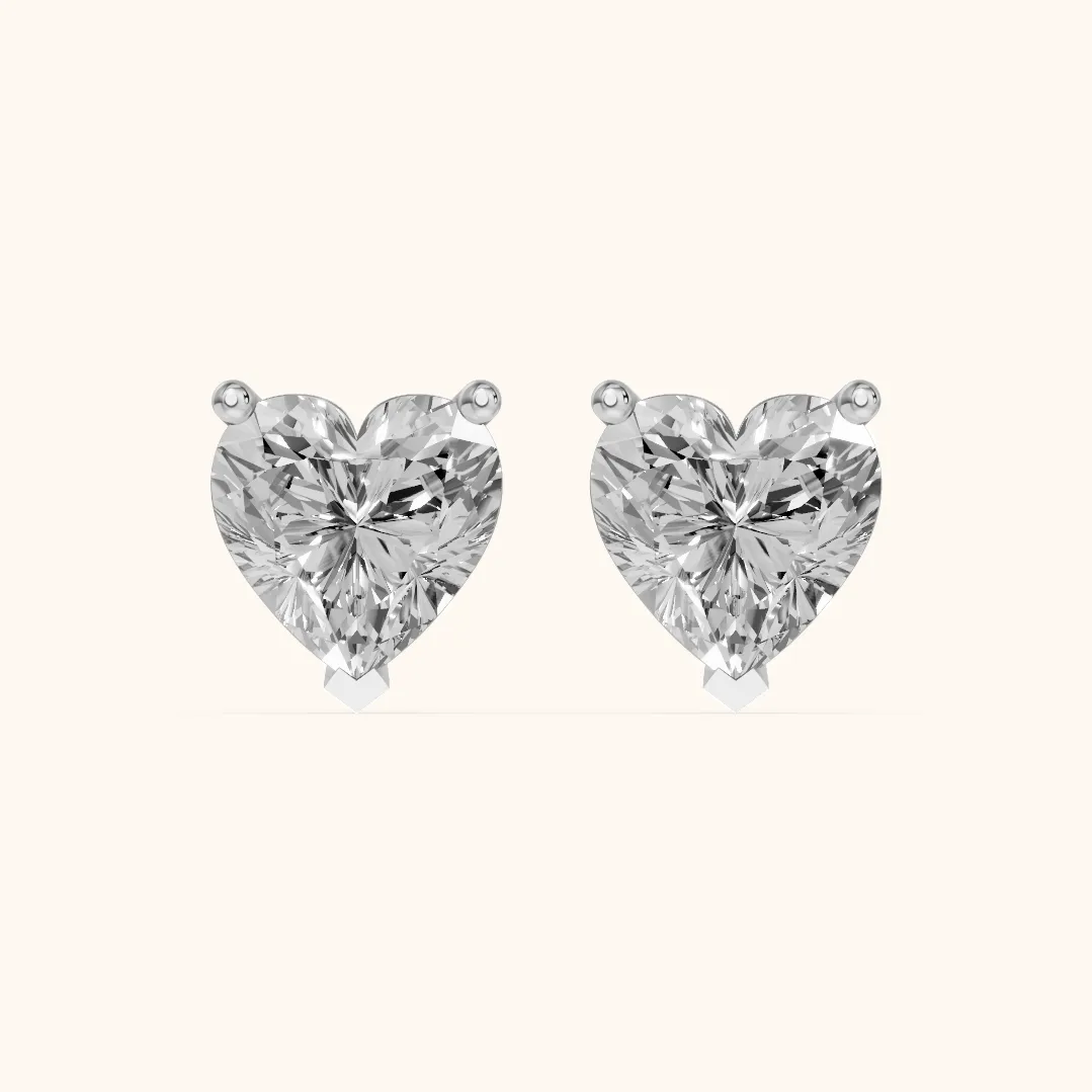 Four Prong Heart Diamond Stud Earrings in Silver — view 2