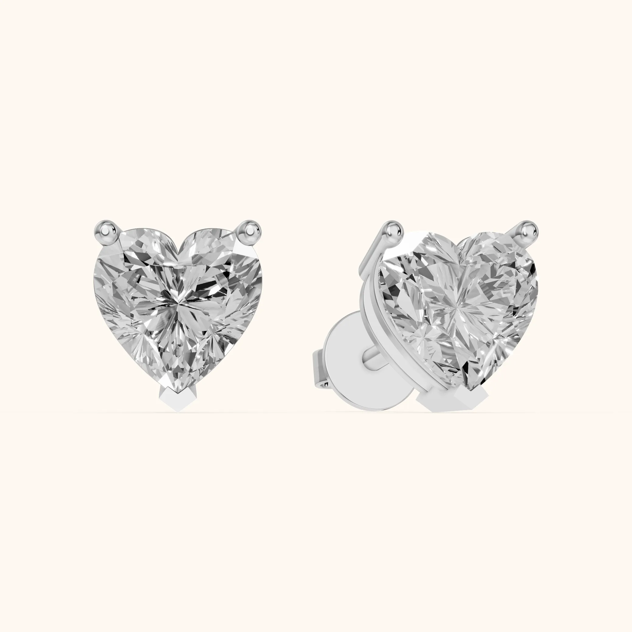 Four Prong Heart Diamond Stud Earrings in Silver — view 1