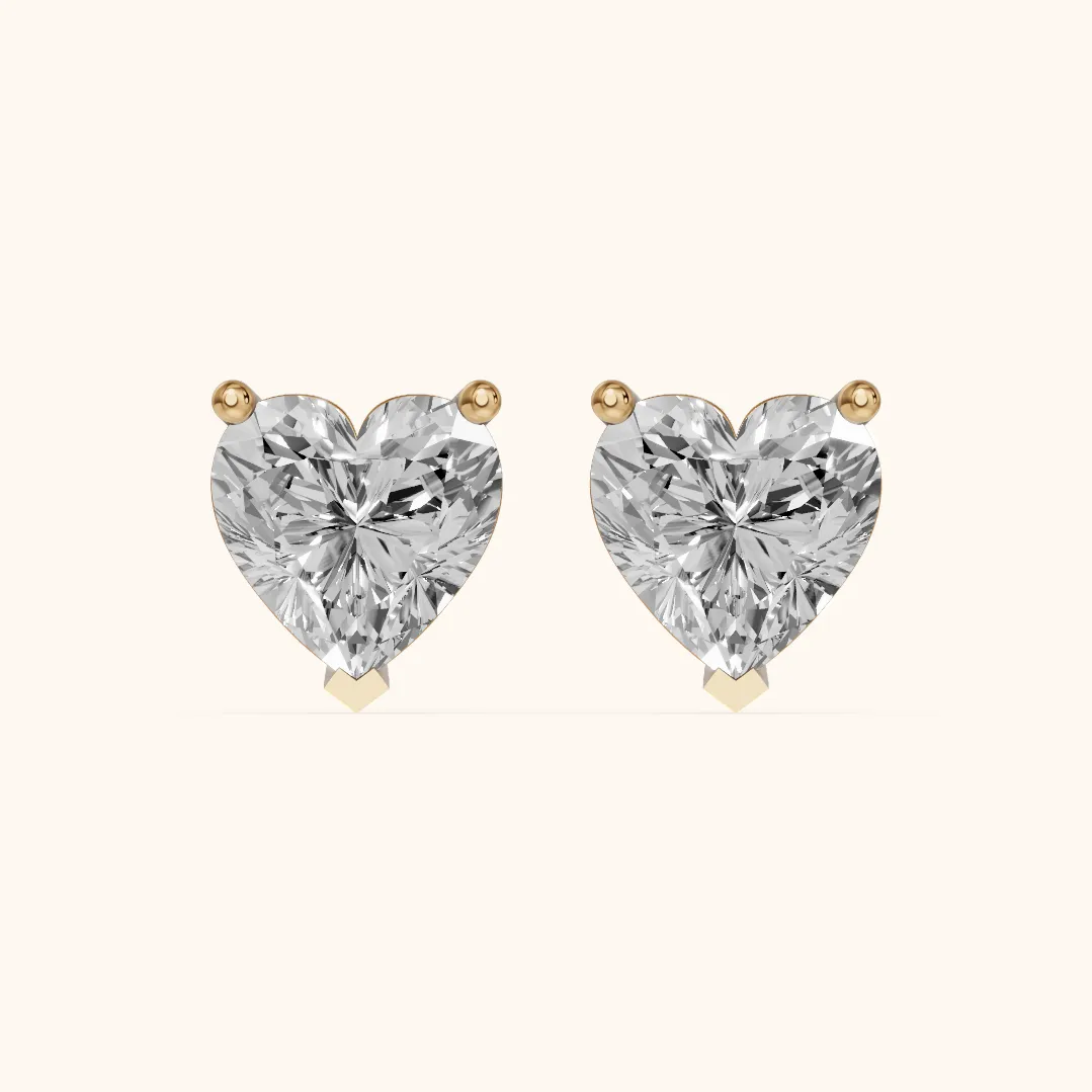 Four Prong Heart Diamond Stud Earrings in Yellow Gold — view 2