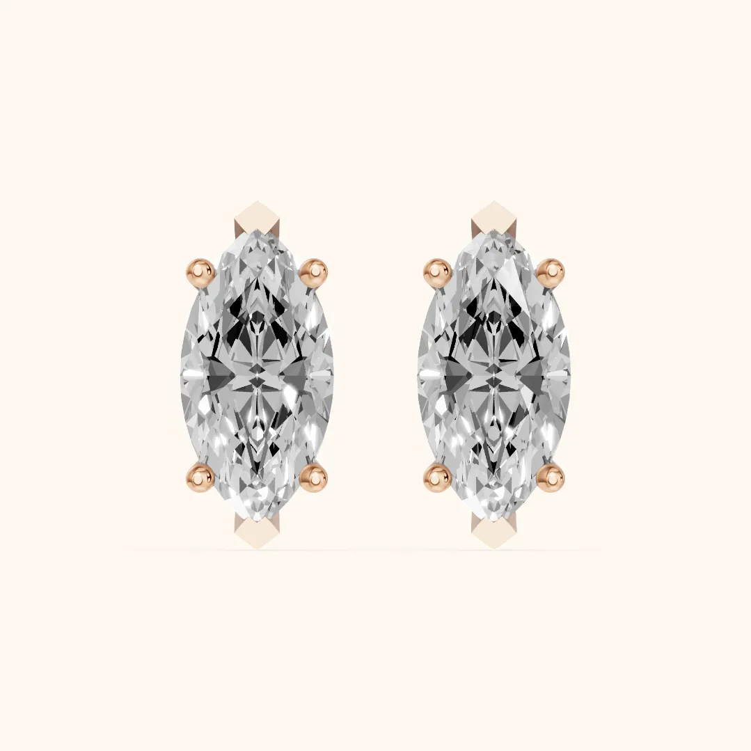 Four Prong Marquise Diamond Stud Earrings in Rose Gold — view 2