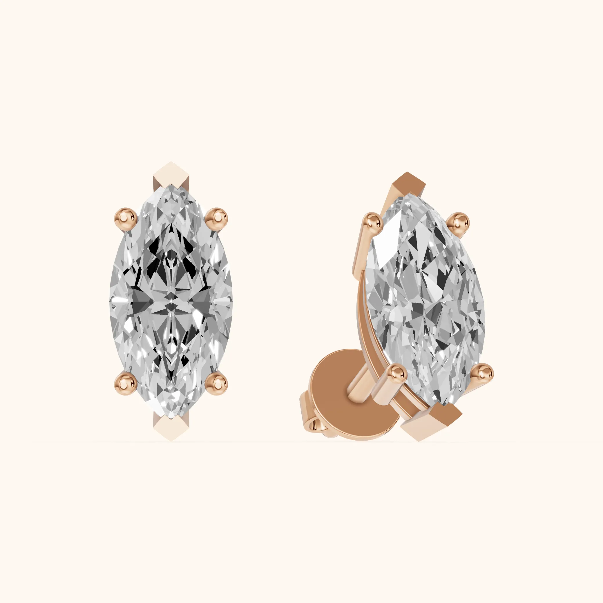 Four Prong Marquise Diamond Stud Earrings in Rose Gold — view 1
