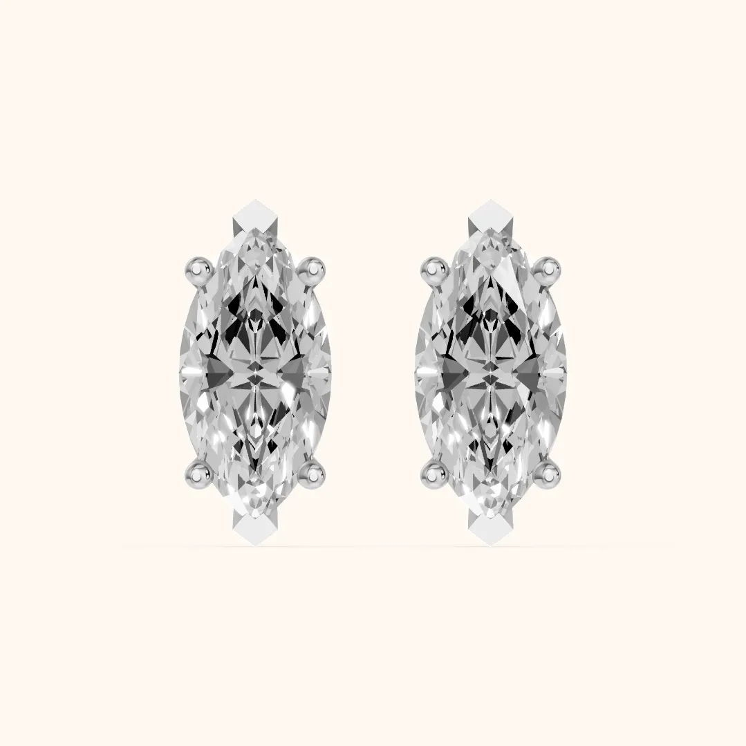 Four Prong Marquise Diamond Stud Earrings in White Gold — view 2
