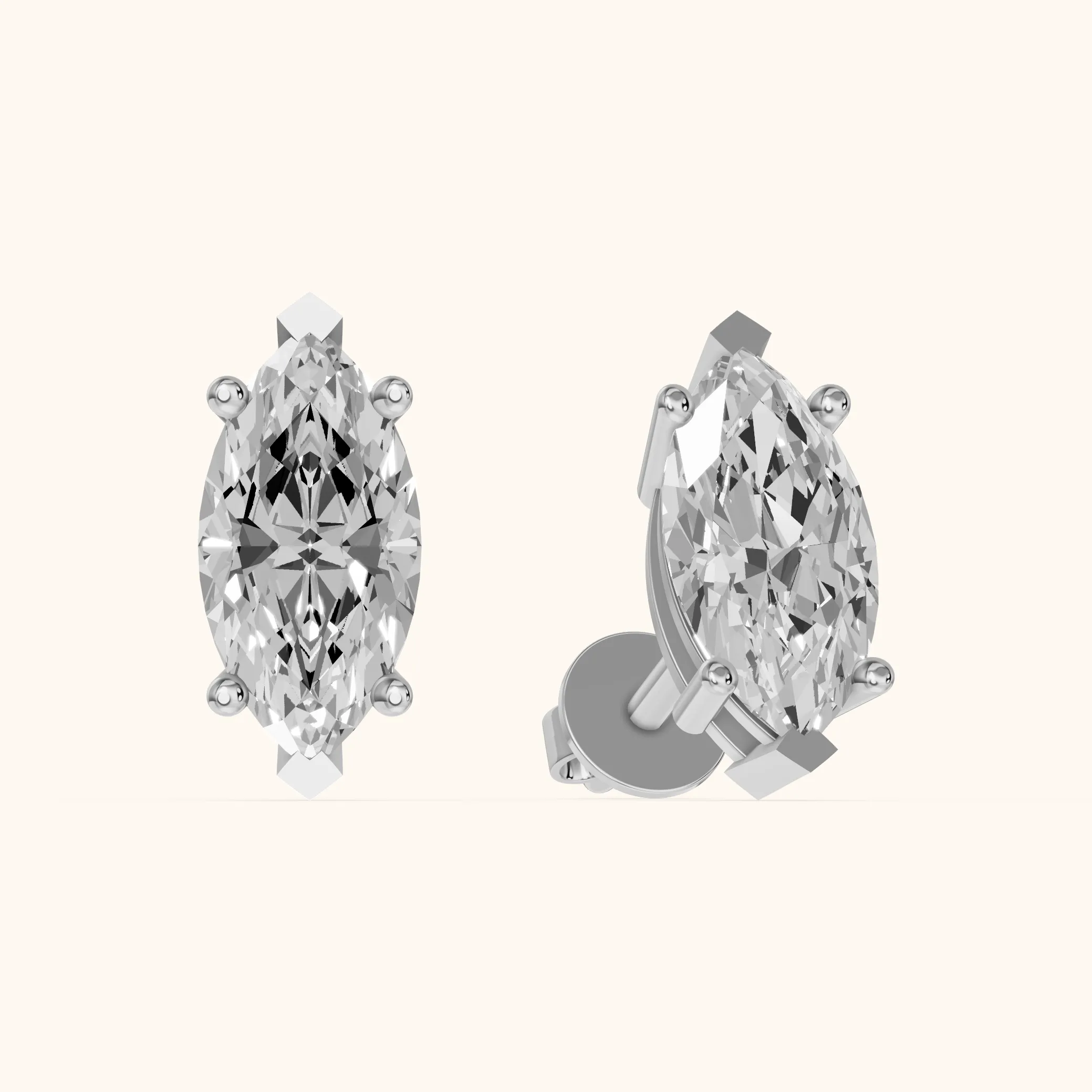 Four Prong Marquise Diamond Stud Earrings in White Gold — view 1