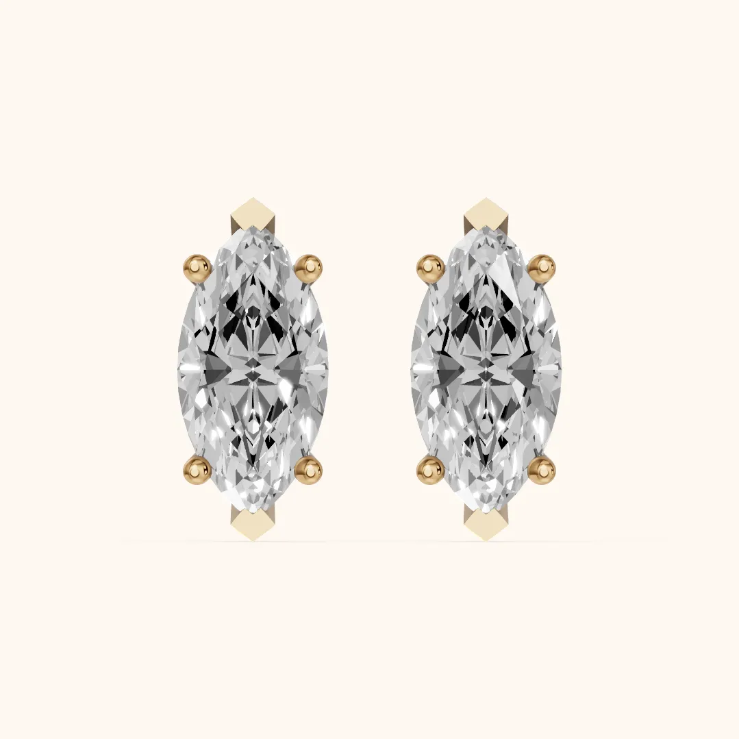 Four Prong Marquise Diamond Stud Earrings in Yellow Gold — view 2
