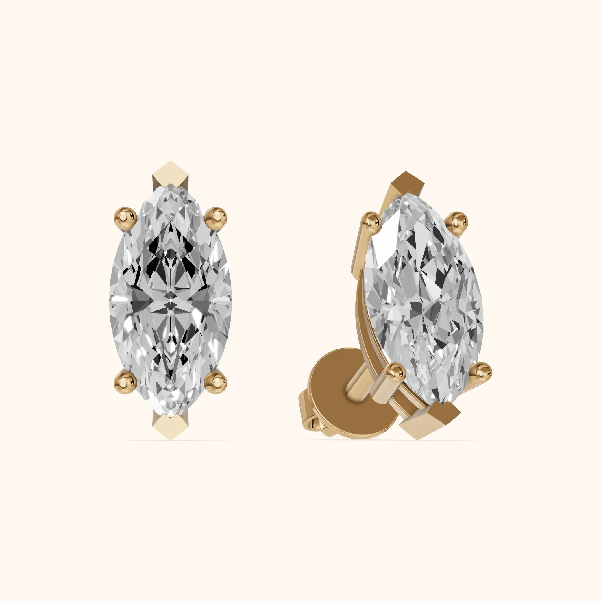 Four Prong Marquise Diamond Stud Earrings in Yellow Gold — view 1