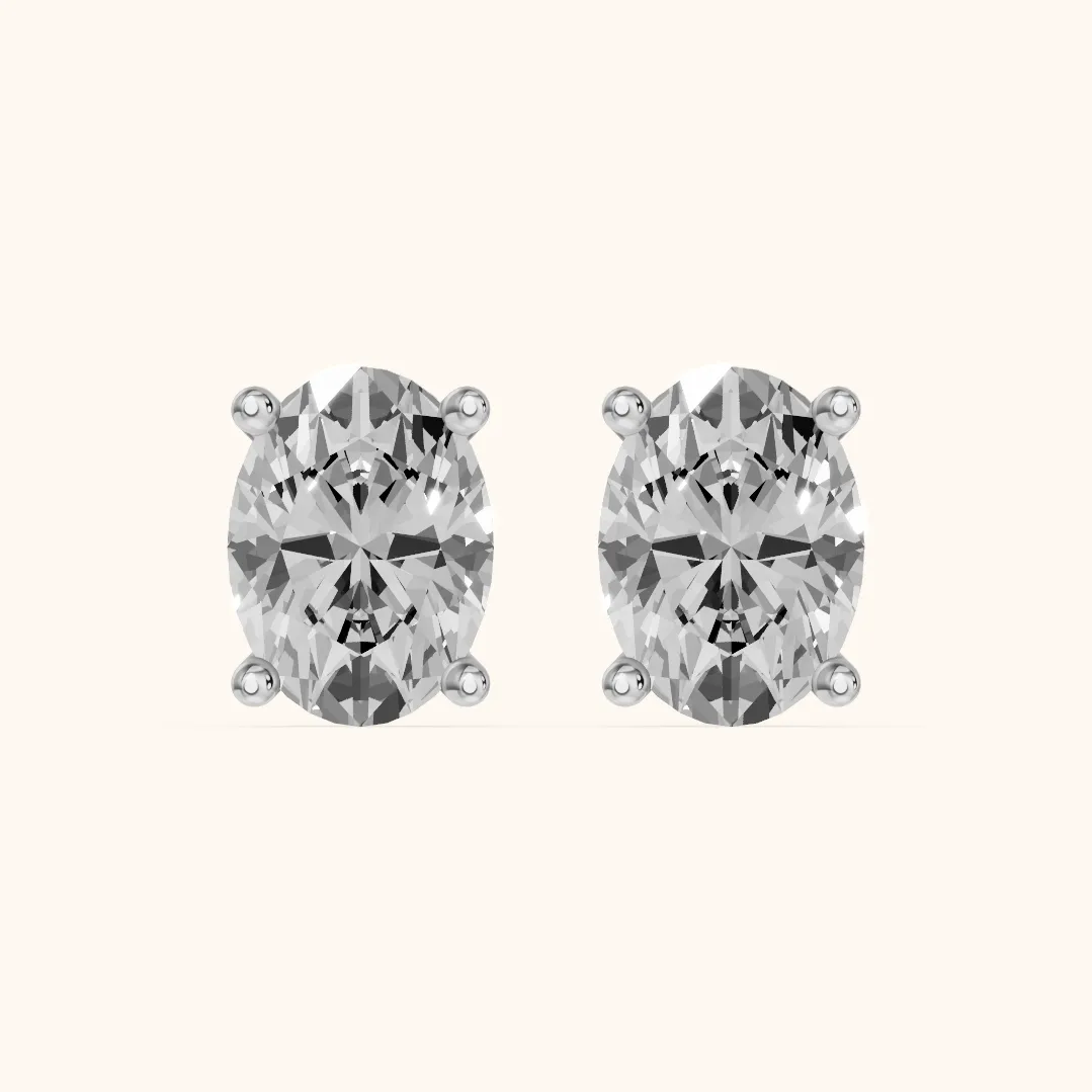 Four Prong Oval Diamond Stud Earrings in Platinum — view 2