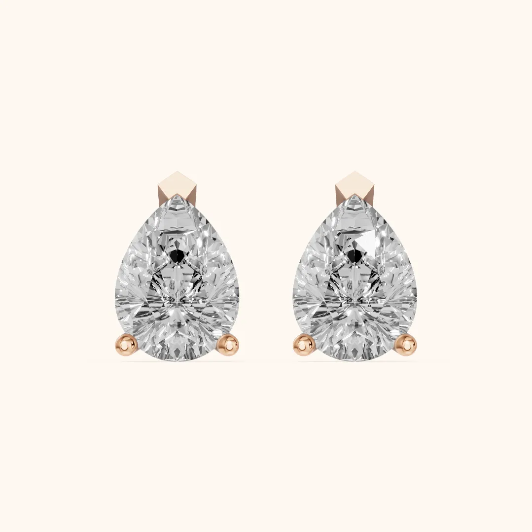 Four Prong Pear Diamond Stud Earrings in Rose Gold — view 2