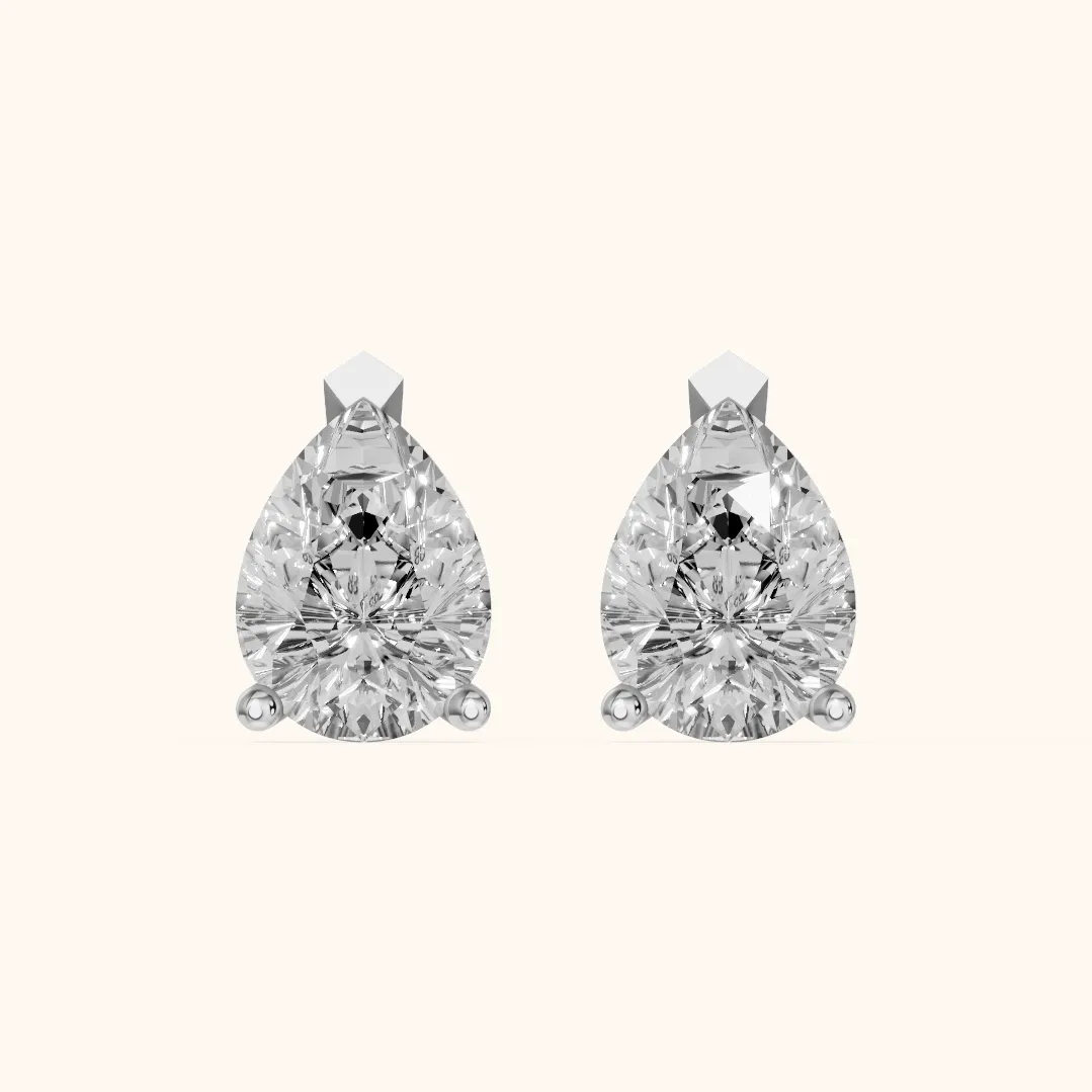 Four Prong Pear Diamond Stud Earrings in Platinum — view 2