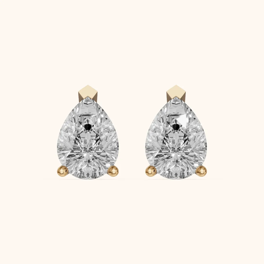 Four Prong Pear Diamond Stud Earrings in Yellow Gold — view 2