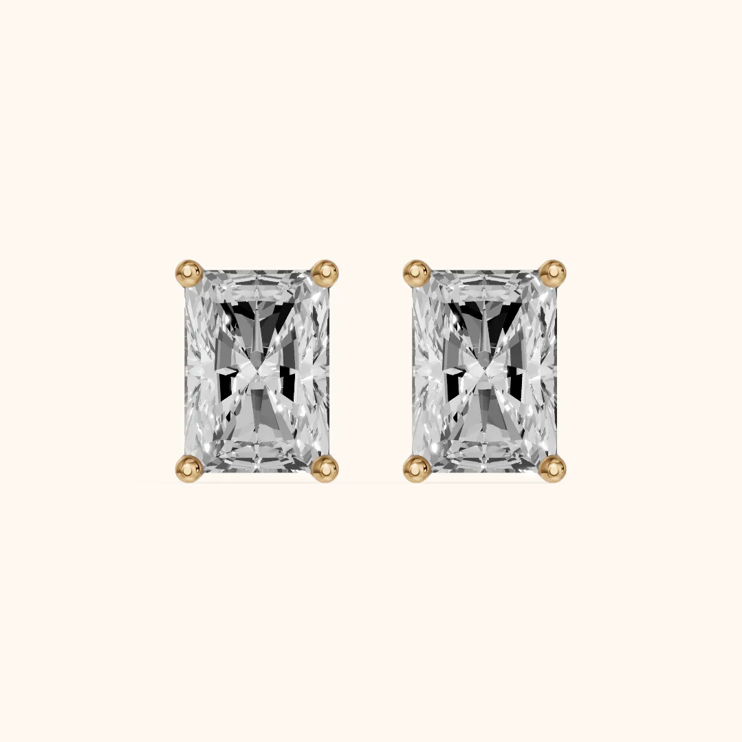 Four Prong Radiant Diamond Stud Earrings in Yellow Gold — view 2
