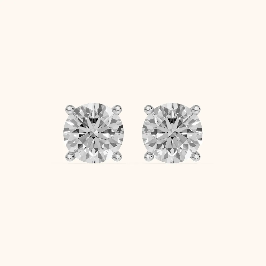 Four Prong Round Diamond Stud Earrings in White Gold — view 2