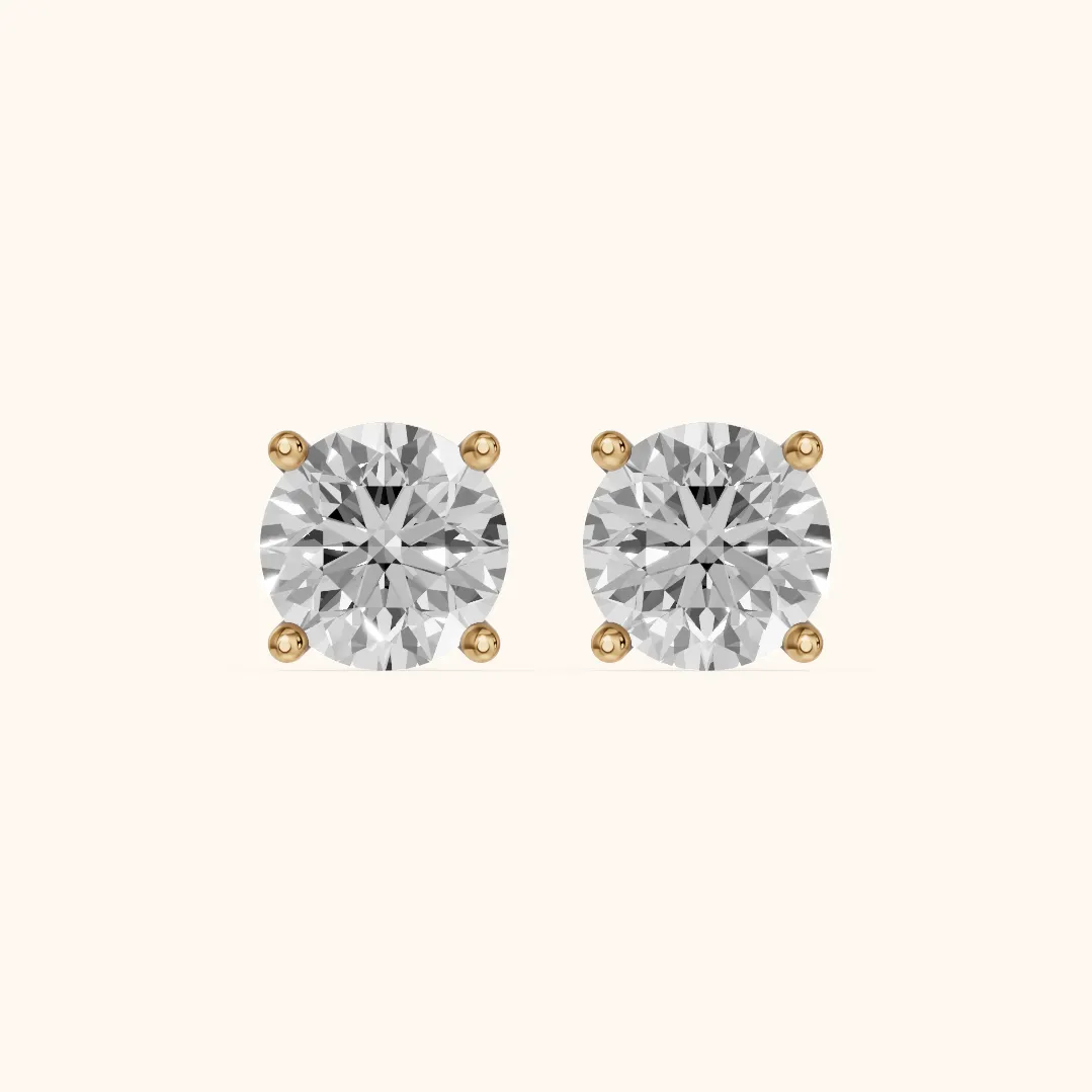 Four Prong Round Diamond Stud Earrings in Yellow Gold — view 2