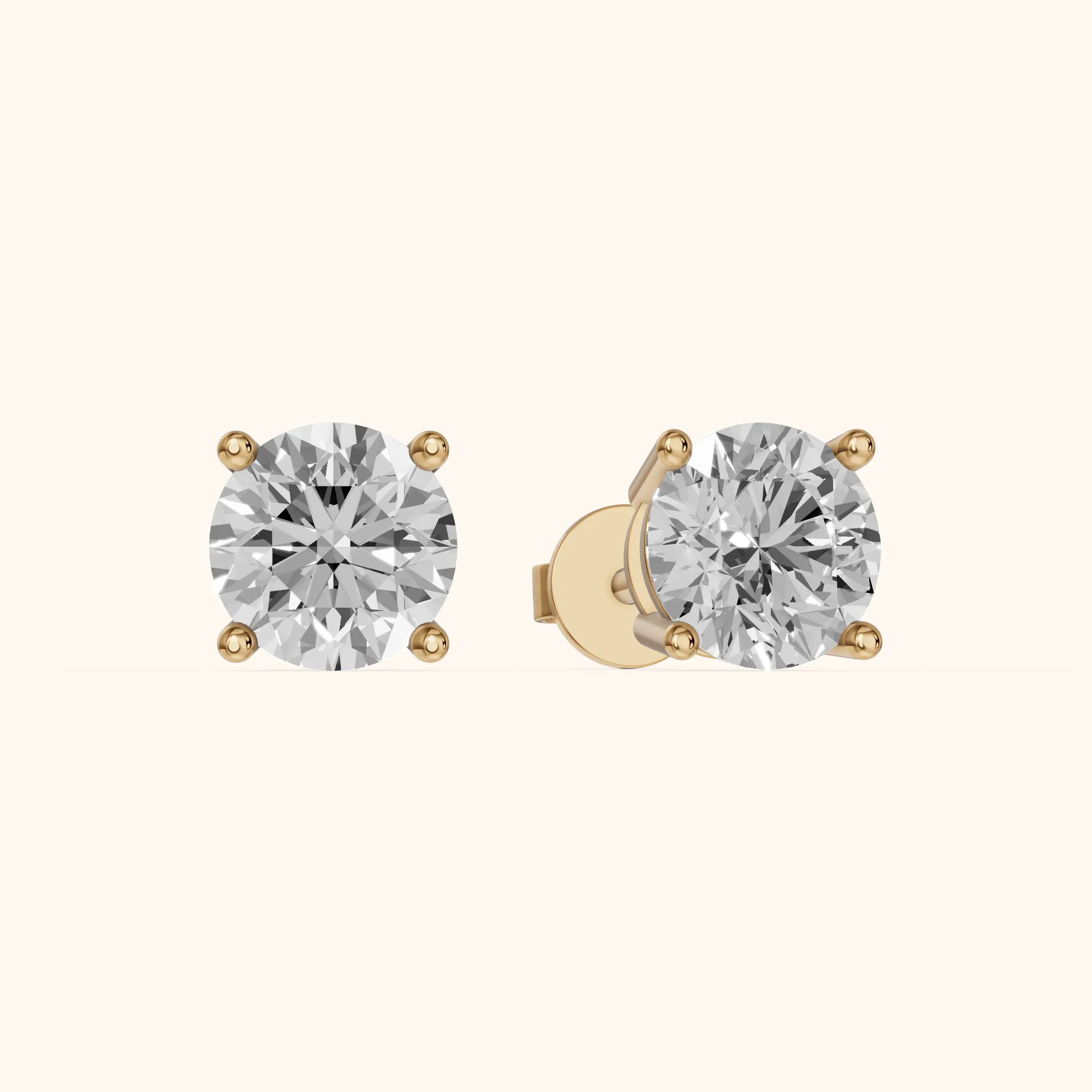 Four Prong Round Diamond Stud Earrings in Yellow Gold — view 1