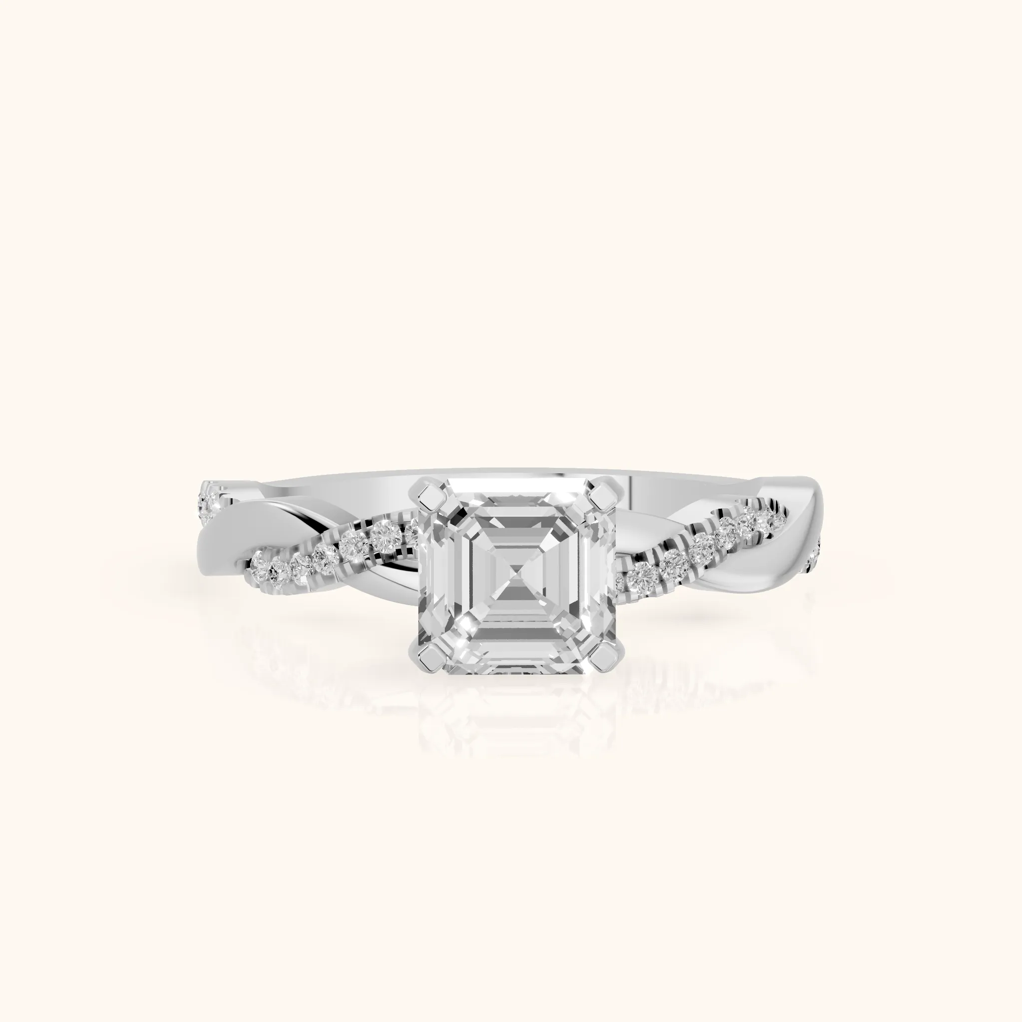 Bague de Fiançailles en Platine Diamant Asscher avec Pierre Latérale Entrelacée — view 1