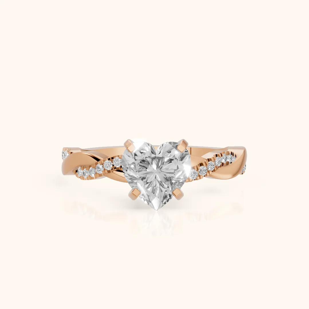 Bague de Fiançailles Cœur Diamant Entouré Sertie Clos en Or Rose