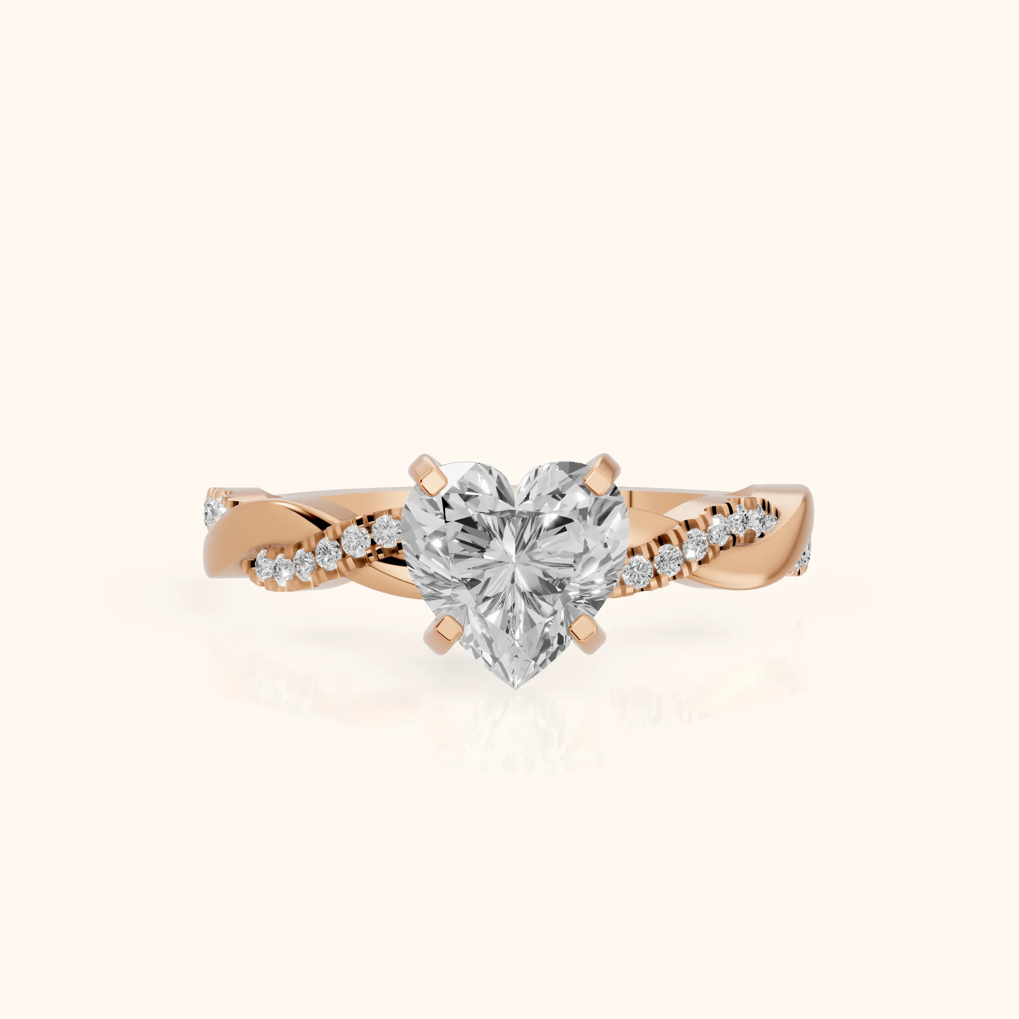 Bague de Fiançailles Cœur Diamant Entouré Sertie Clos en Or Rose — view 1