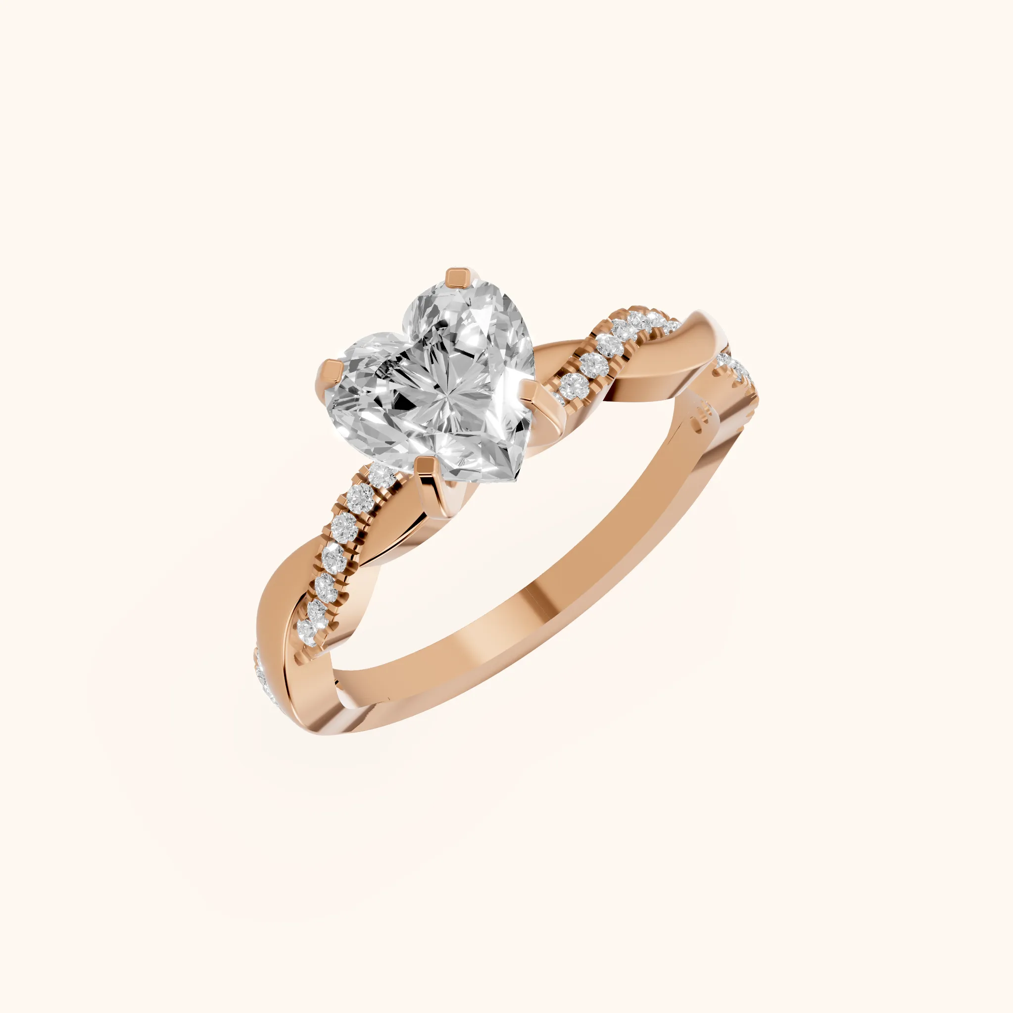 Bague de Fiançailles Cœur Diamant Entouré Sertie Clos en Or Rose
