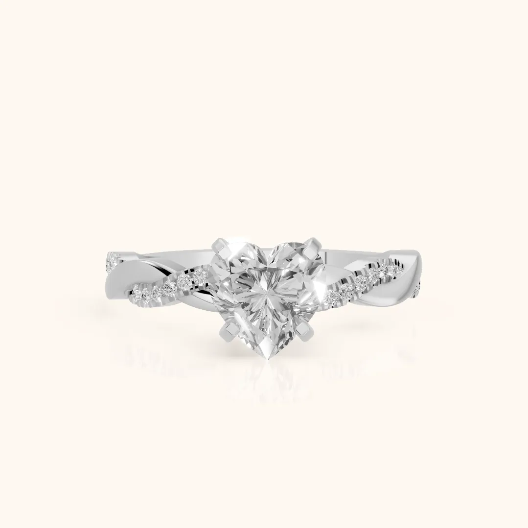 Bague de Fiançailles Cœur Diamant Entrelacé en Argent