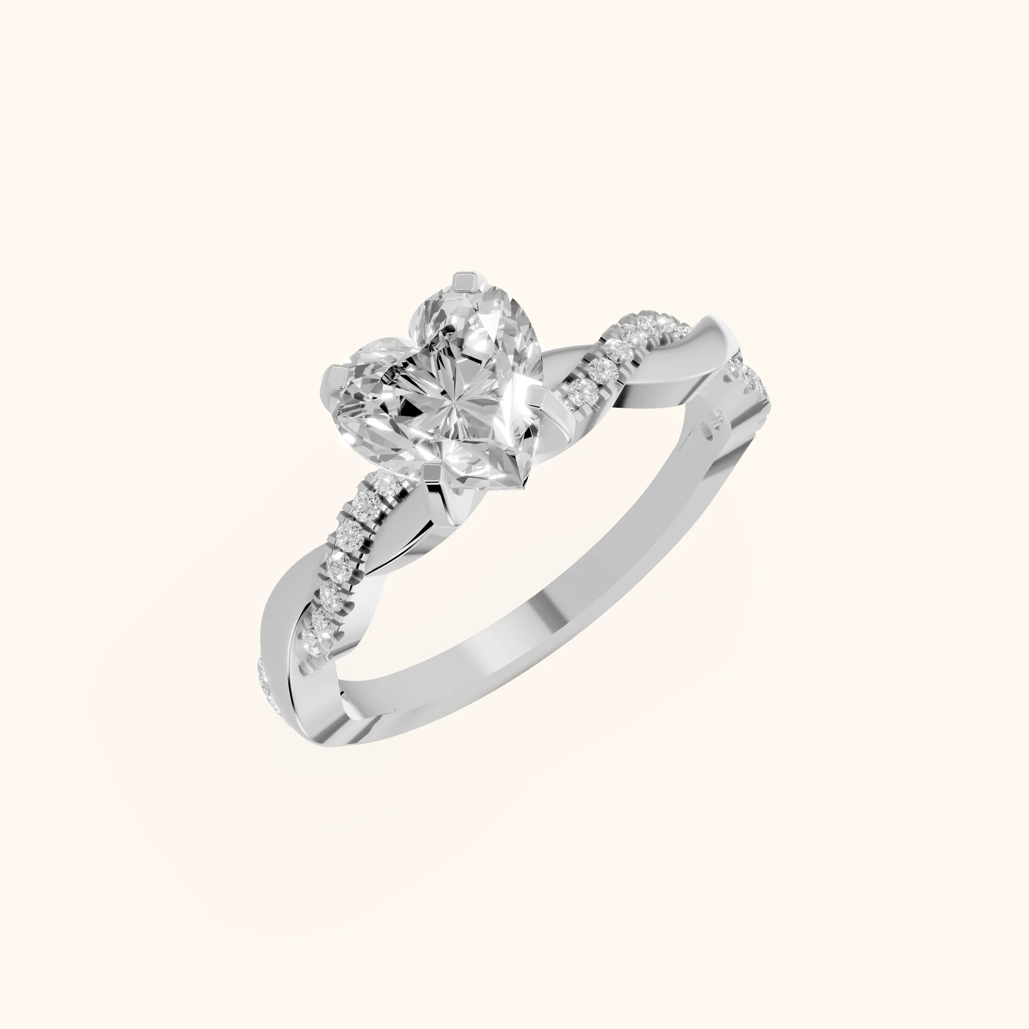 Bague de Fiançailles Cœur Diamant Entrelacé en Argent
