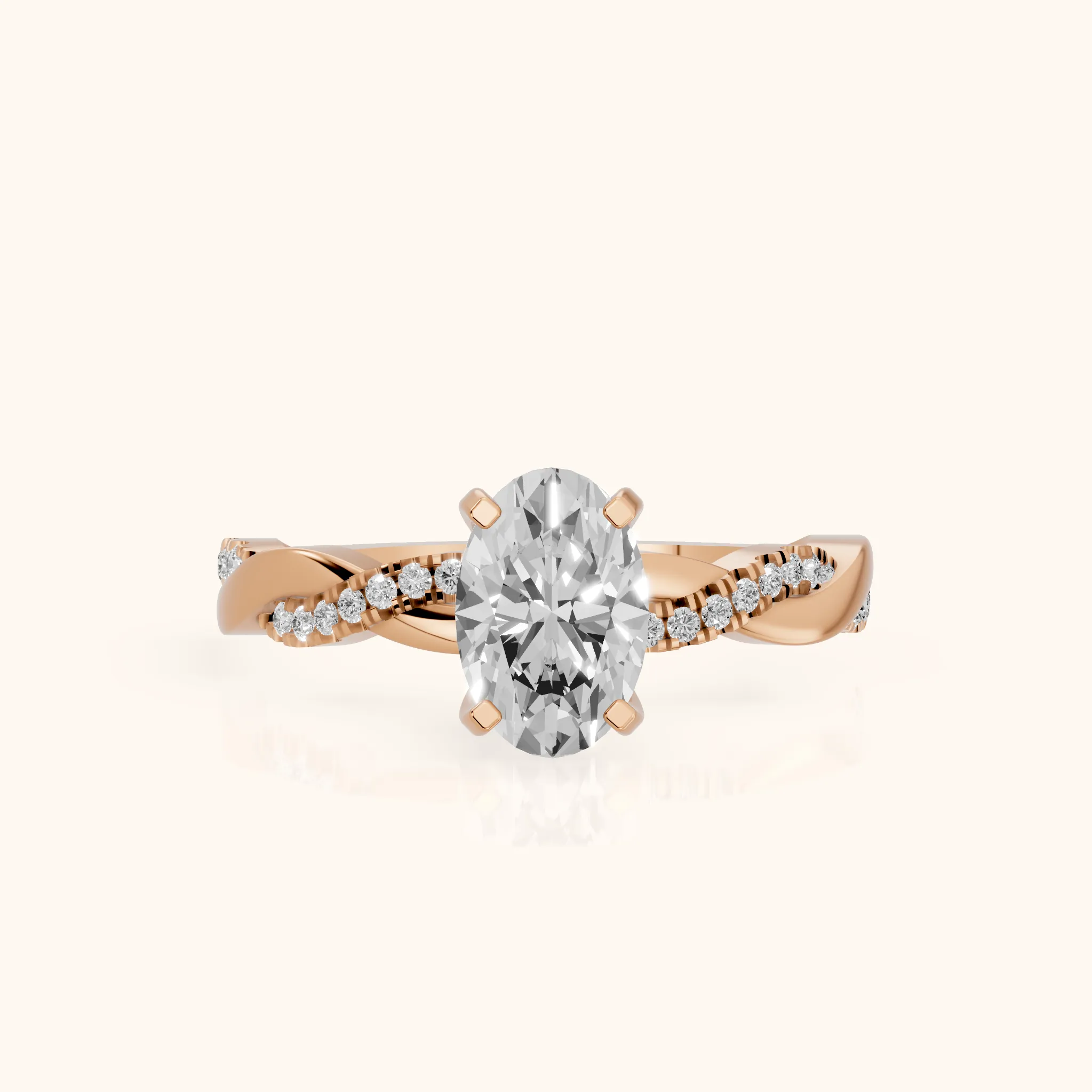 Bague de Fiançailles Ovale Diamant avec Pierres Latérales Entrelacées en Or Rose — view 1