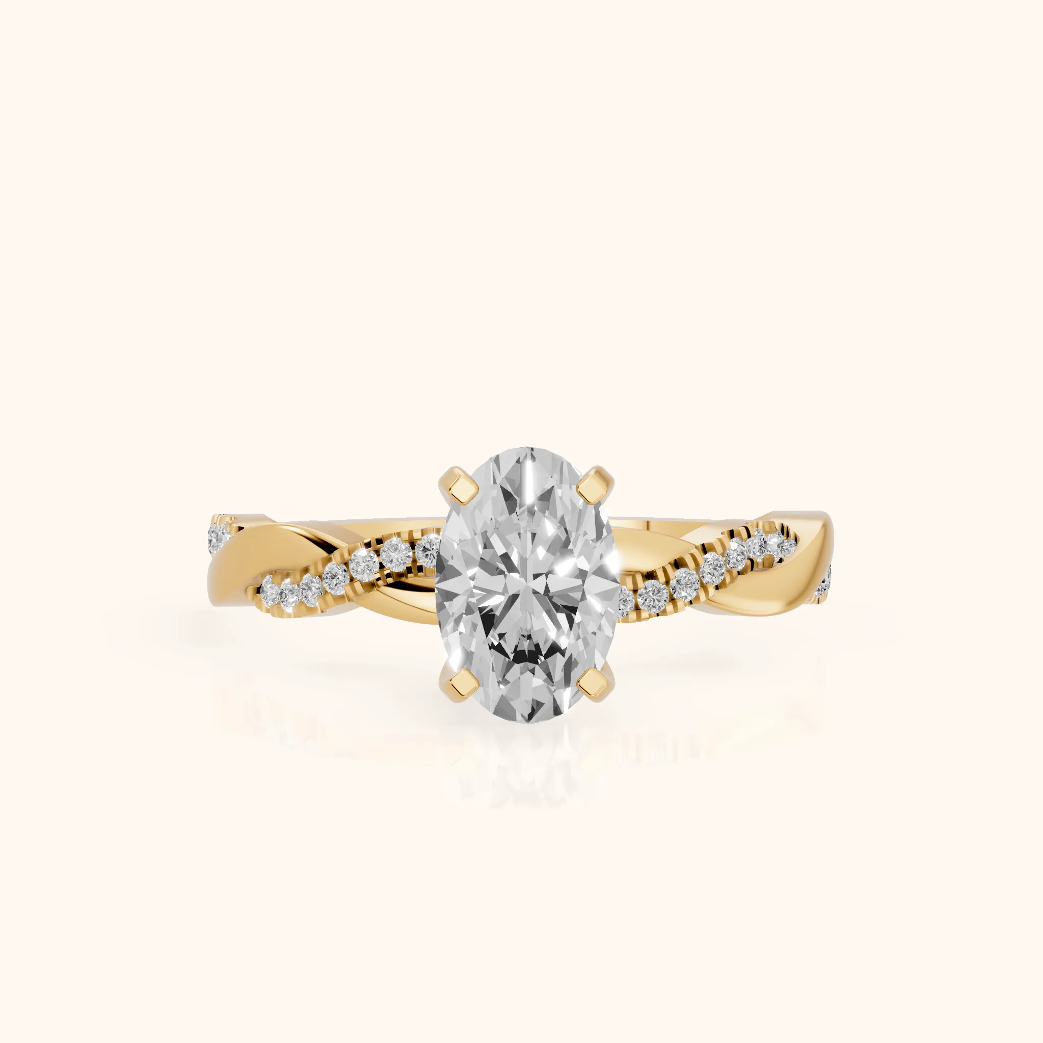 Bague de Fiançailles Ovale Diamant avec Pierres Latérales Entrelacées en Or Jaune — view 1