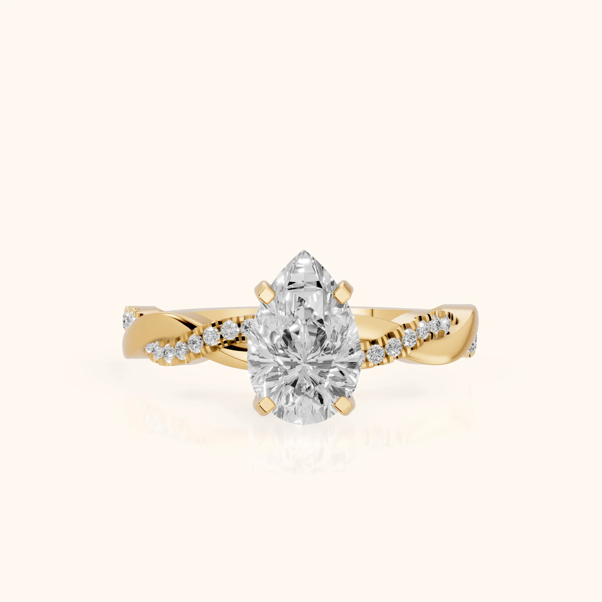 Bague de Fiançailles Diamant Poire à Serti Latéral Entrelacé en Or Jaune — view 1