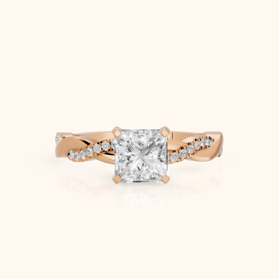 Bague de Fiançailles Princesse avec Diamant Latéral Entrelacé en Or Rose