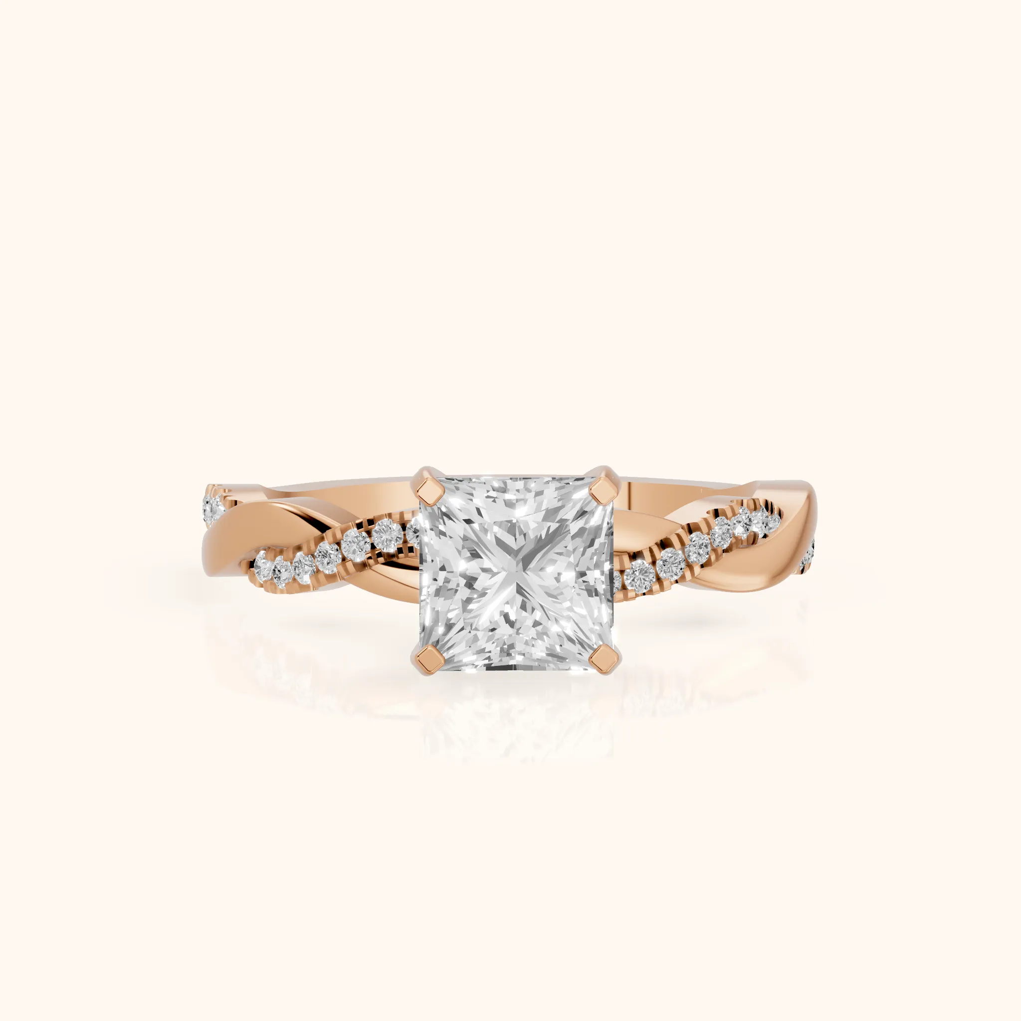 Bague de Fiançailles Princesse avec Diamant Latéral Entrelacé en Or Rose — view 1