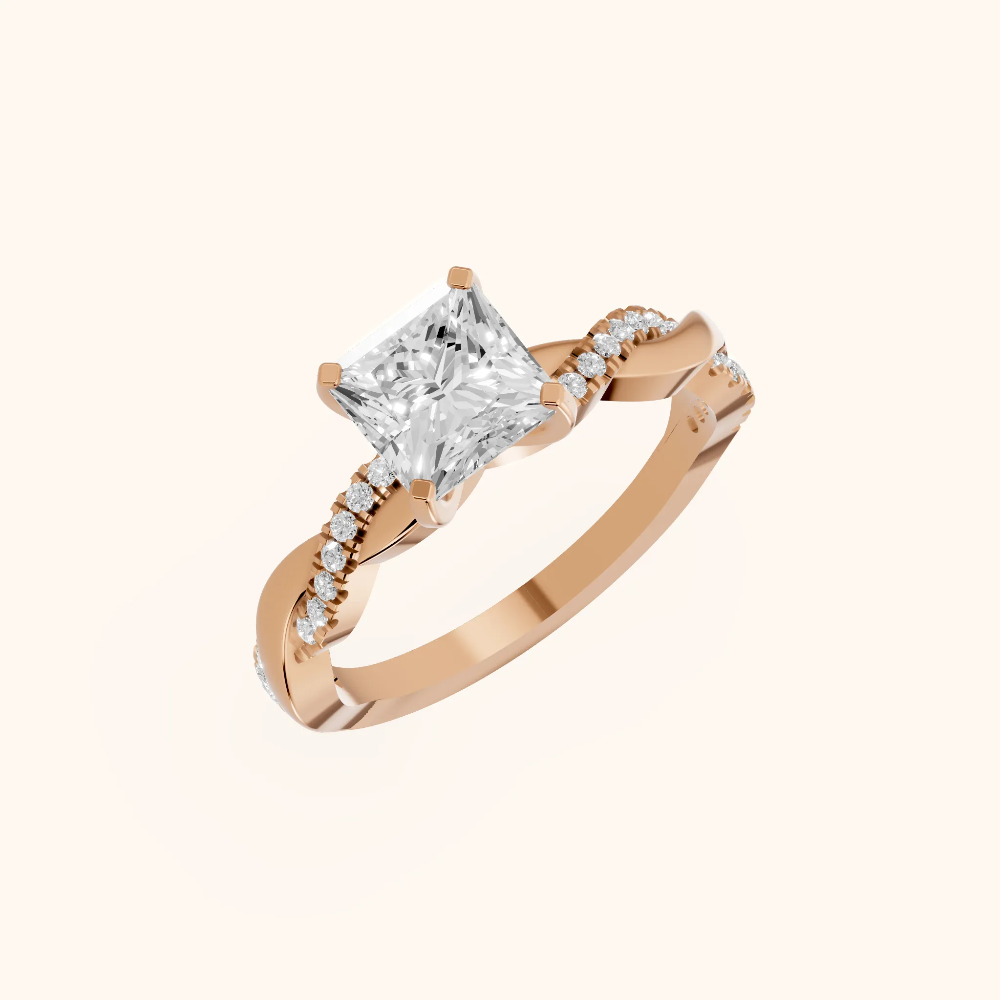 Bague de Fiançailles Princesse avec Diamant Latéral Entrelacé en Or Rose