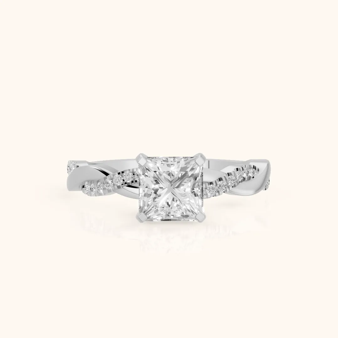 Twisted Side Stone Princess Diamond Engagement Ring in Silver
