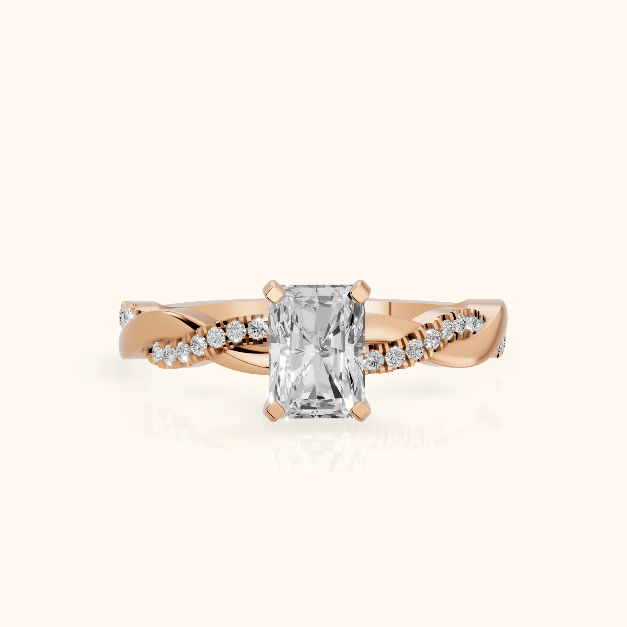Bague de Fiançailles en Or Rose avec Diamant Radiant et Anneau Torsadé — view 1