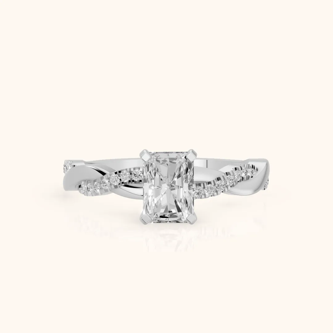 Twisted Side Stone Radiant Diamond Engagement Ring in Silver