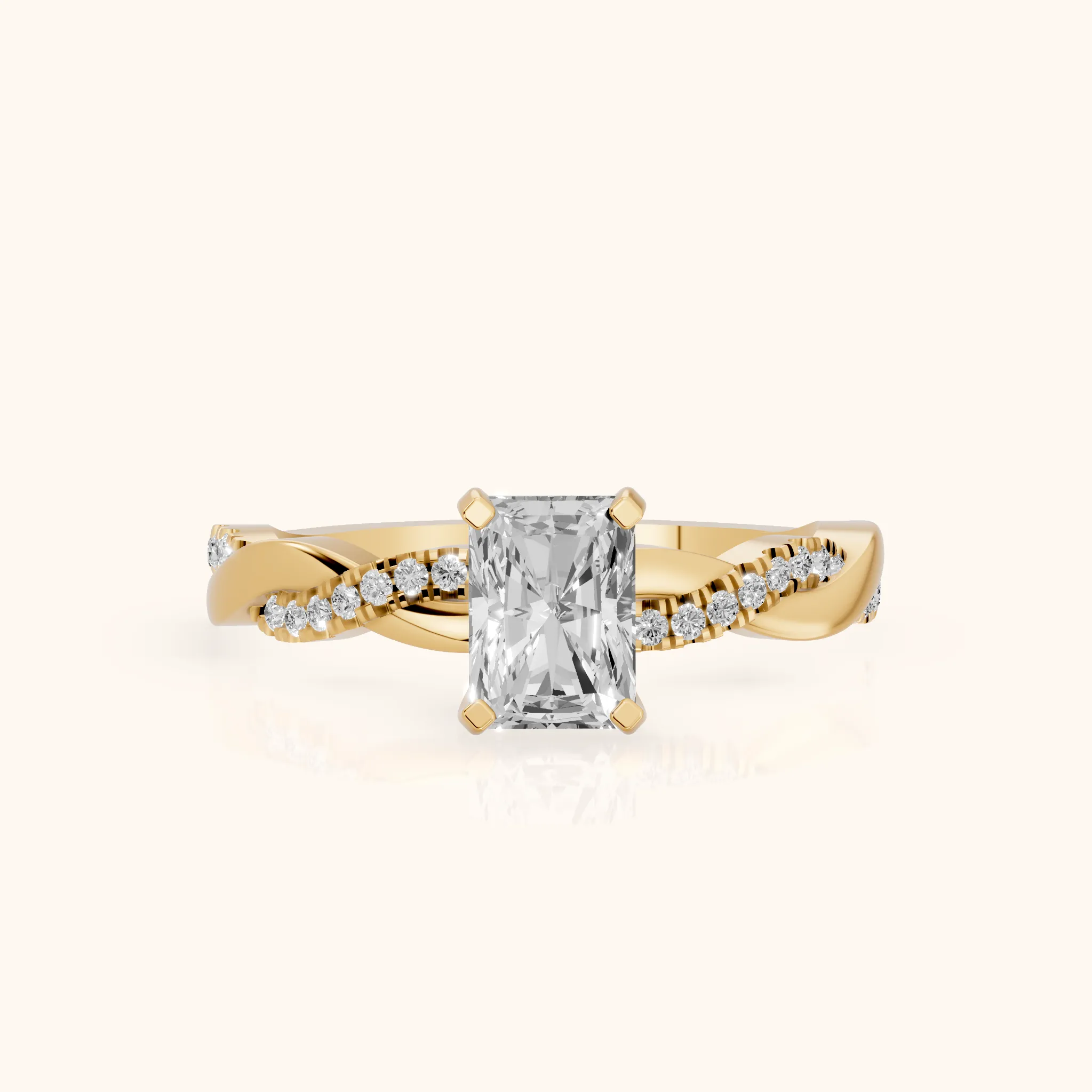 Bague de Fiançailles en Or Jaune avec Diamant Radiant et Anneau Torsadé — view 1