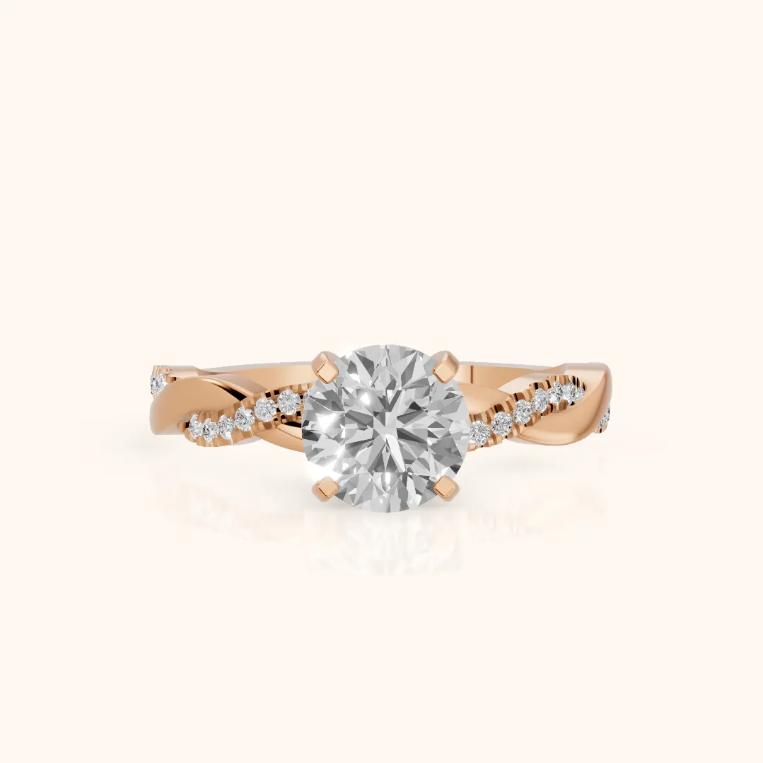 Twisted Side Stone Round Diamond Engagement Ring in Rose Gold