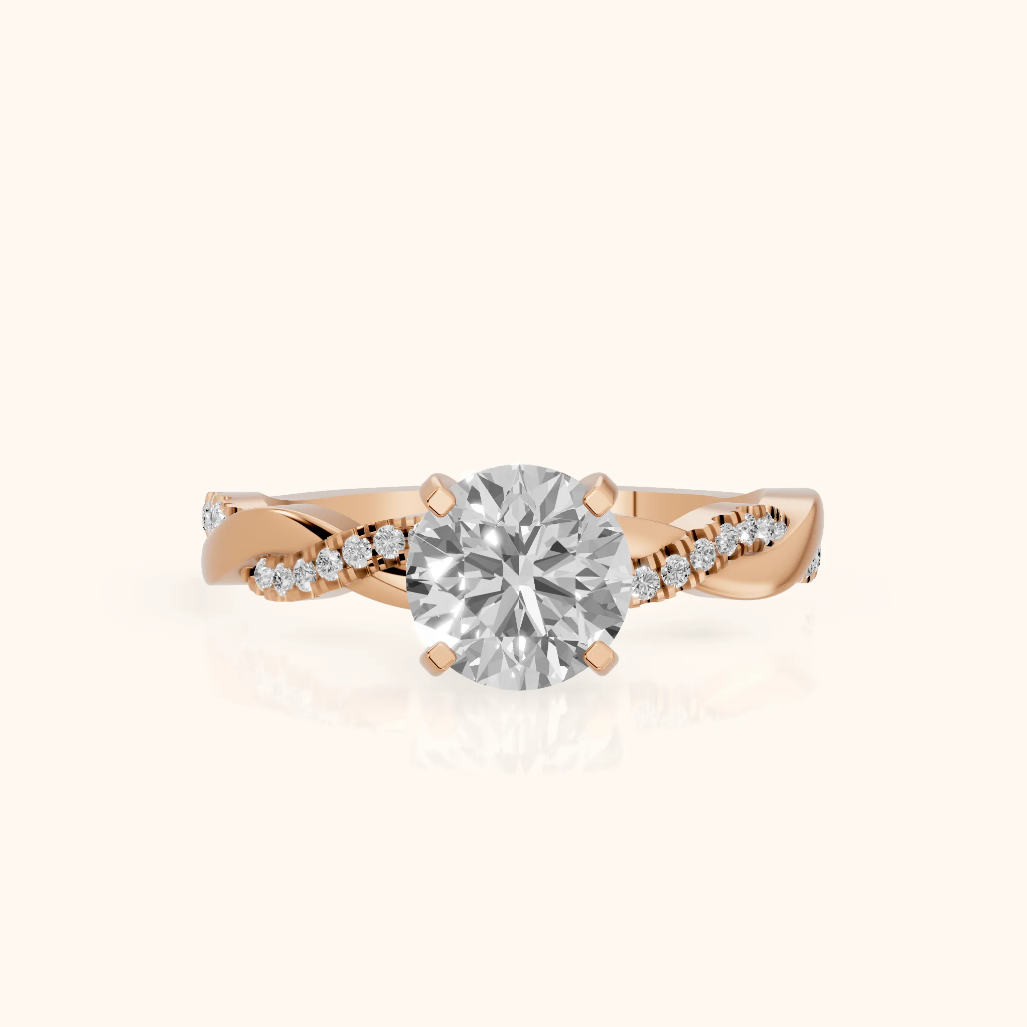 Bague de fiançailles torsadée en or rose sertie de diamants ronds — view 1
