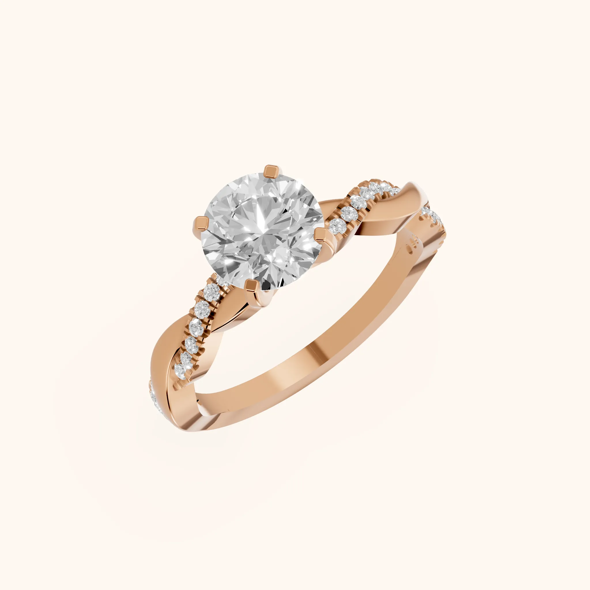 Twisted Side Stone Round Diamond Engagement Ring in Rose Gold