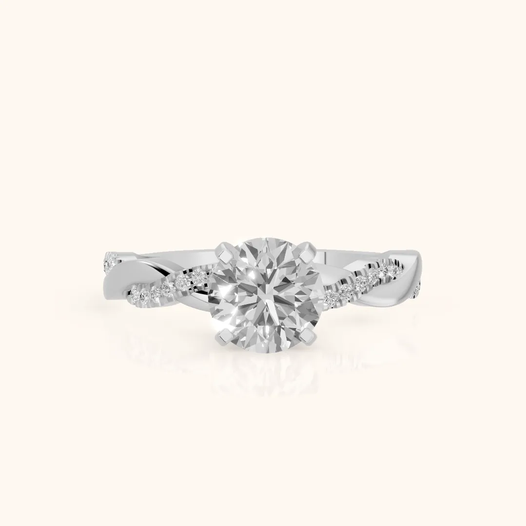 Twisted Side Stone Round Diamond Engagement Ring in Silver
