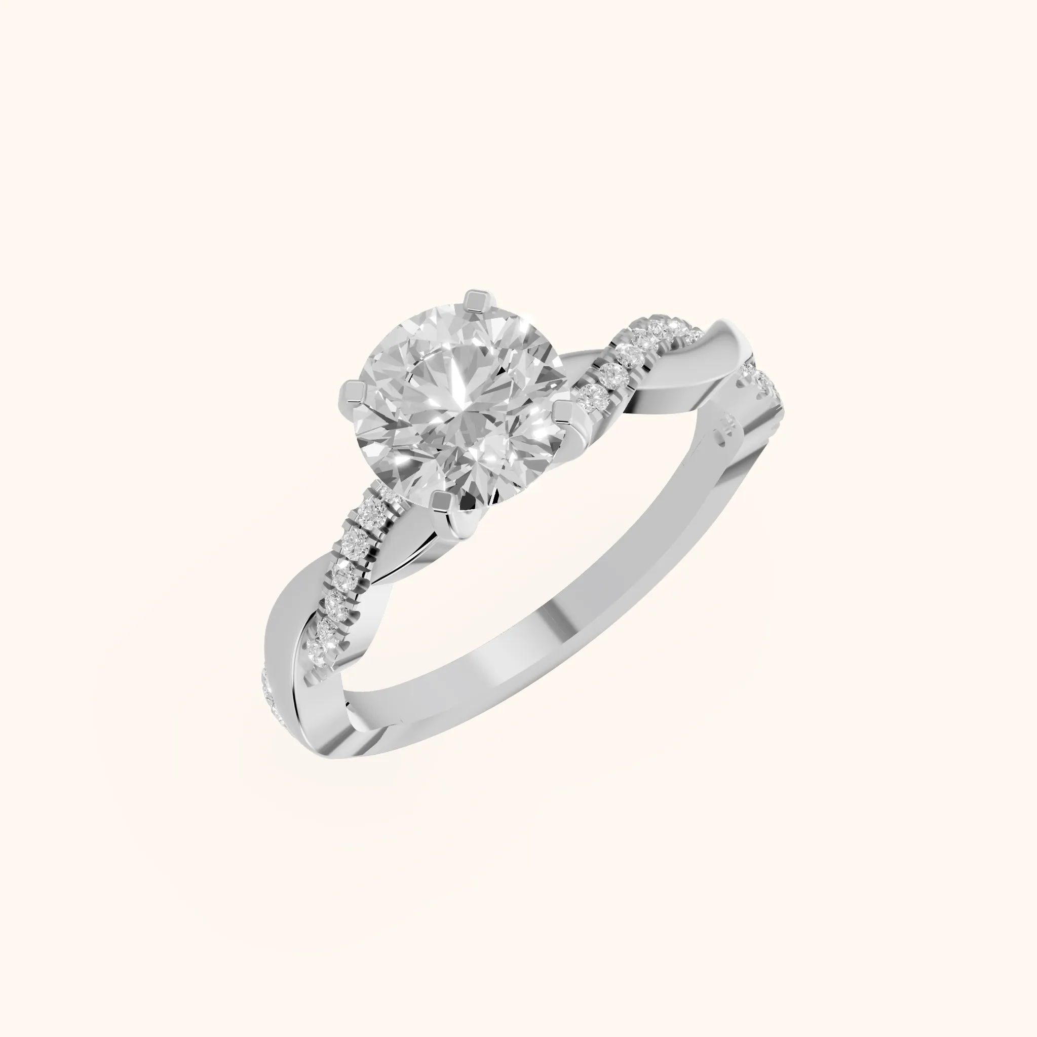 Twisted Side Stone Round Diamond Engagement Ring in Silver