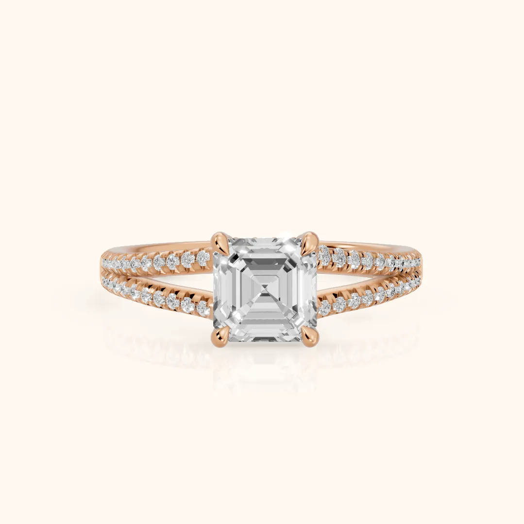 Bague de Fiançailles Solitaire Diamant Asscher « Eternal Embrace » en Or Rose