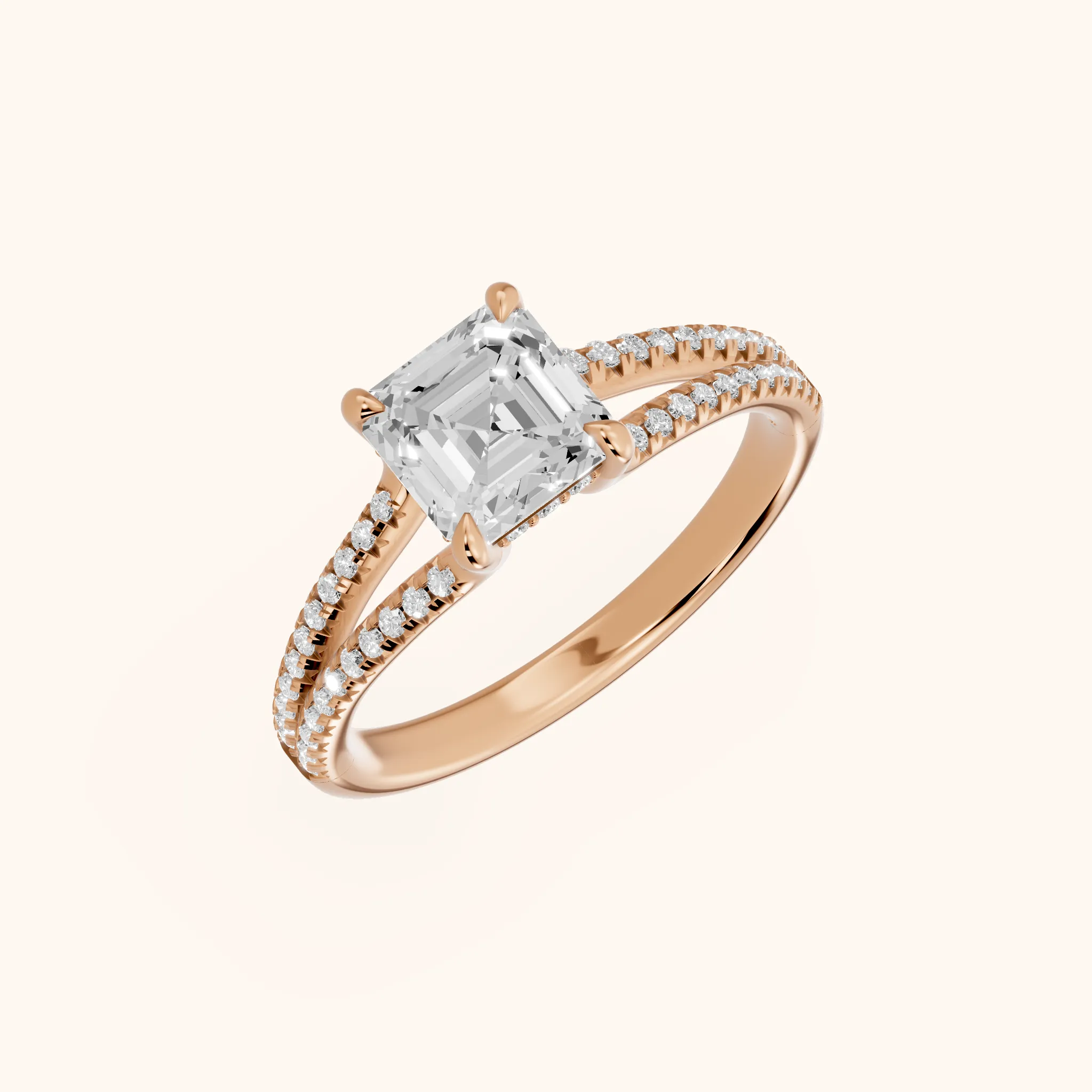 Bague de Fiançailles Solitaire Diamant Asscher « Eternal Embrace » en Or Rose