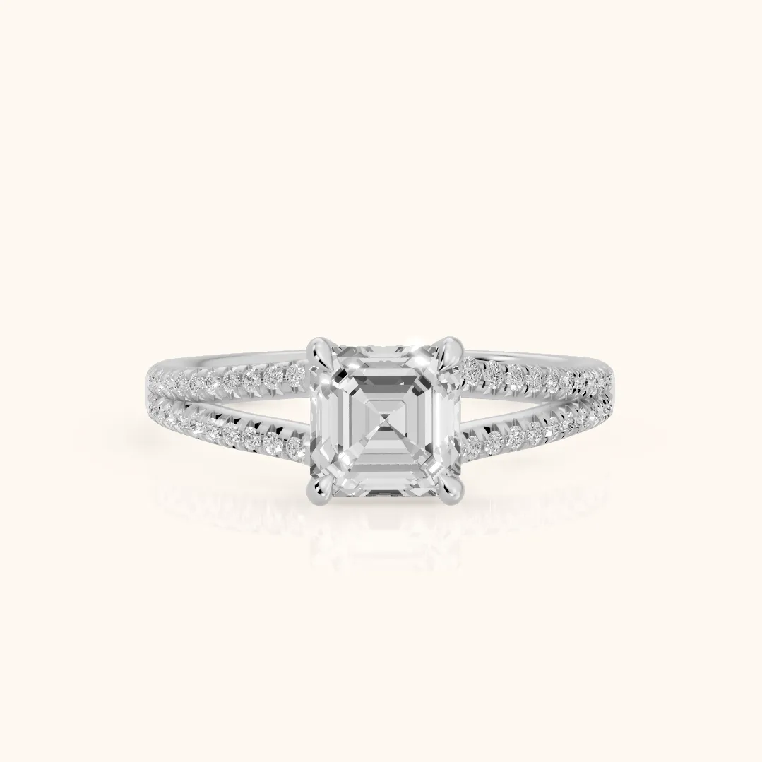 Bague de Fiançailles Solitaire Diamant Taille Asscher "Éternel Étreinte" en Or Blanc