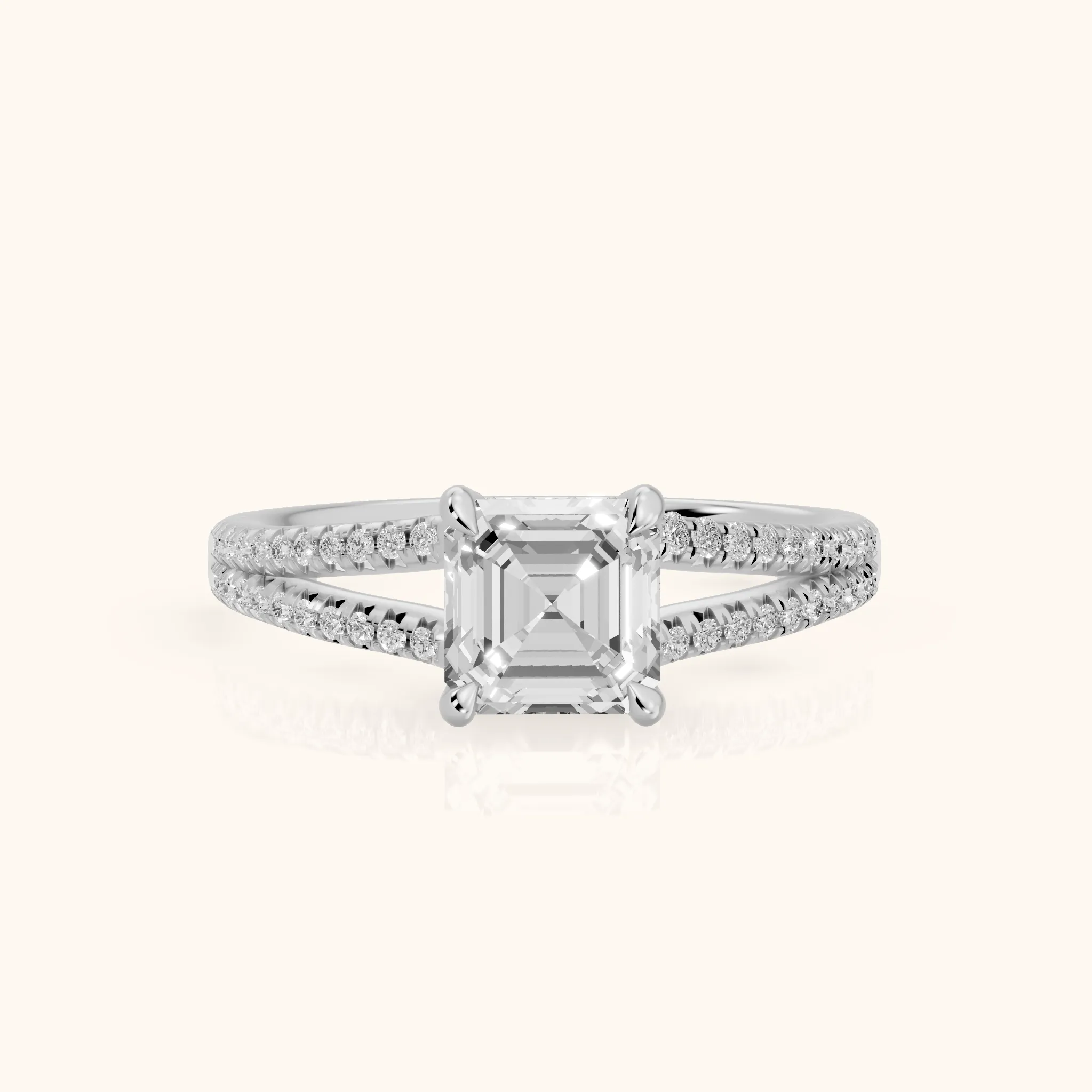 Eternal Embrace Solitaire Asscher Diamond Engagement Ring in Silver — view 1