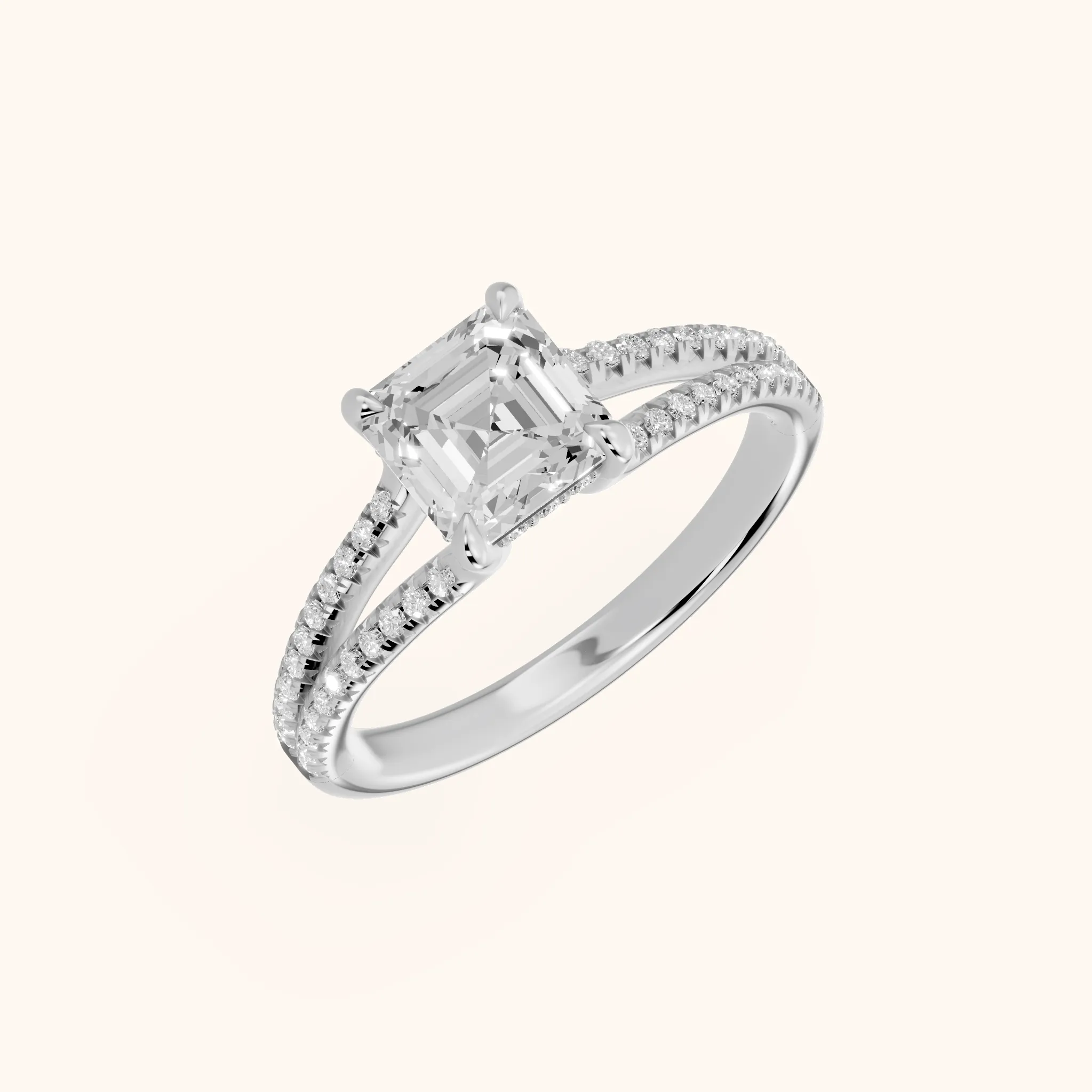 Bague de Fiançailles Solitaire Diamant Taille Asscher "Éternel Étreinte" en Or Blanc