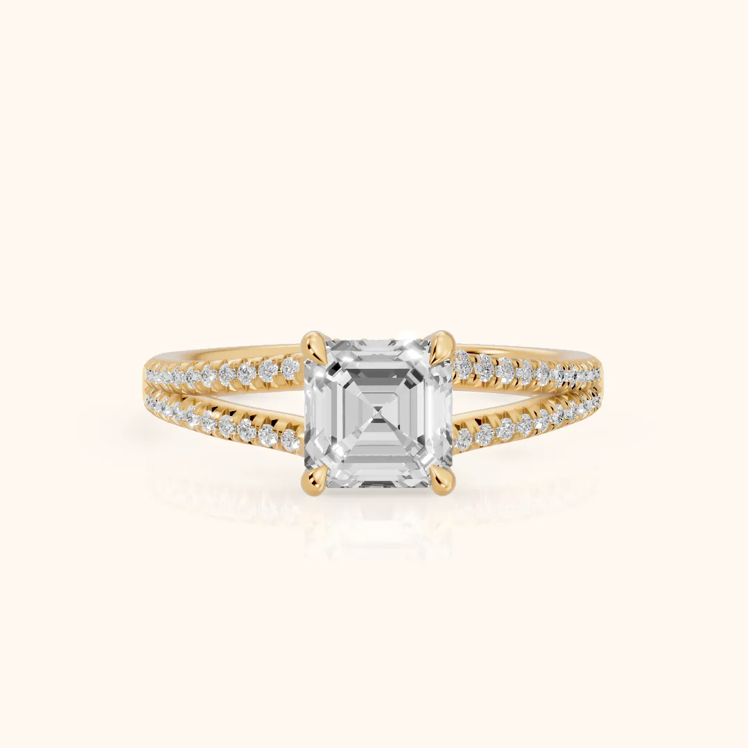 Bague de Fiançailles Solitaire Diamant Asscher « Étreinte Éternelle » en Or Jaune
