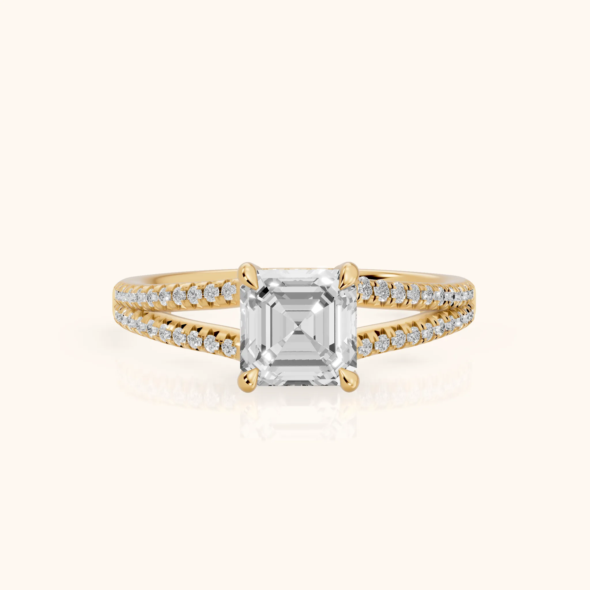 Eternal Embrace Solitaire Asscher Diamond Engagement Ring in Yellow Gold — view 1