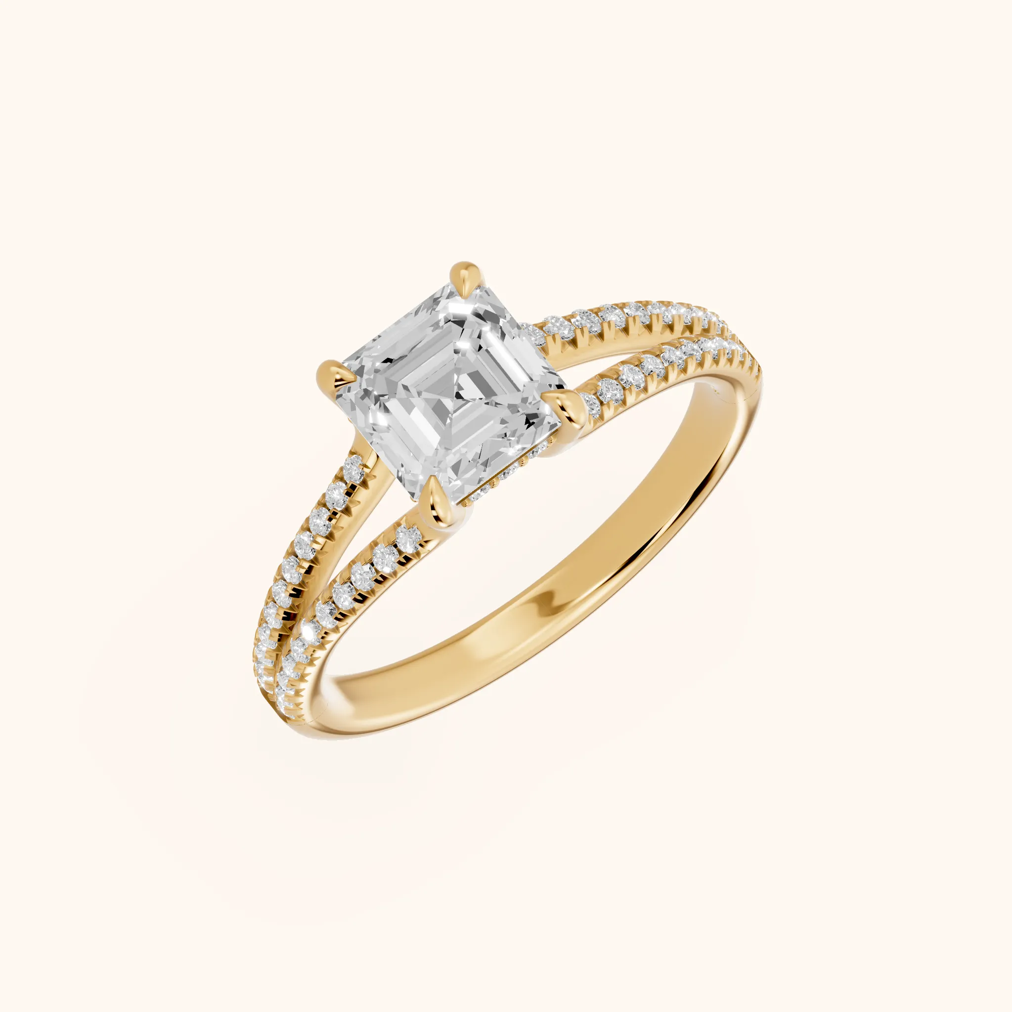 Bague de Fiançailles Solitaire Diamant Asscher « Étreinte Éternelle » en Or Jaune